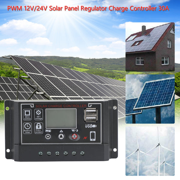 30-60A 12V/24V Solar Panel Battery Regulator Charge Controller 4-Stage Dual USB