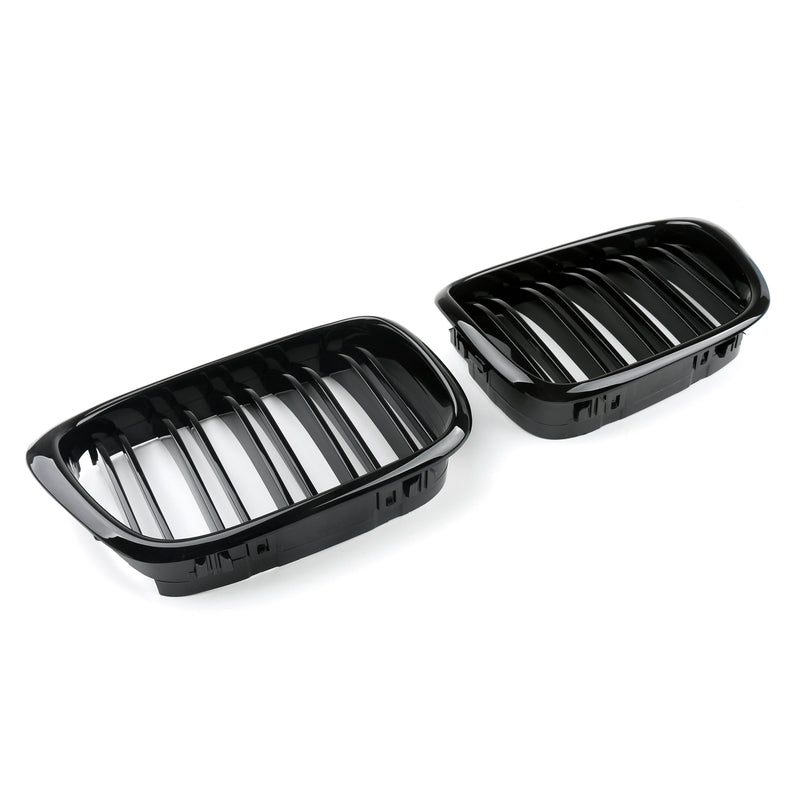 Gloss Black Front Kidney Grille Double Rib For 2001-2004 BMW 5 Series E39 Generic