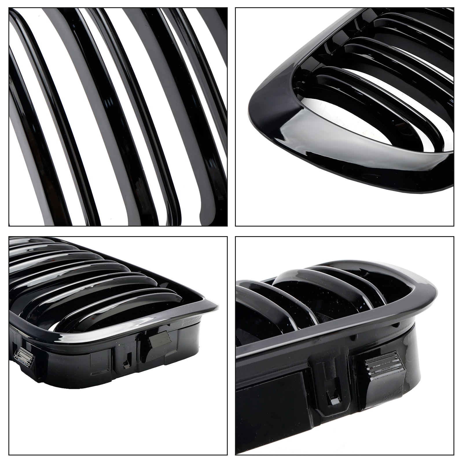 Double Line Front Hood Grille Grills Gloss Black For BMW E46 2-Door 1998-2001 Generic