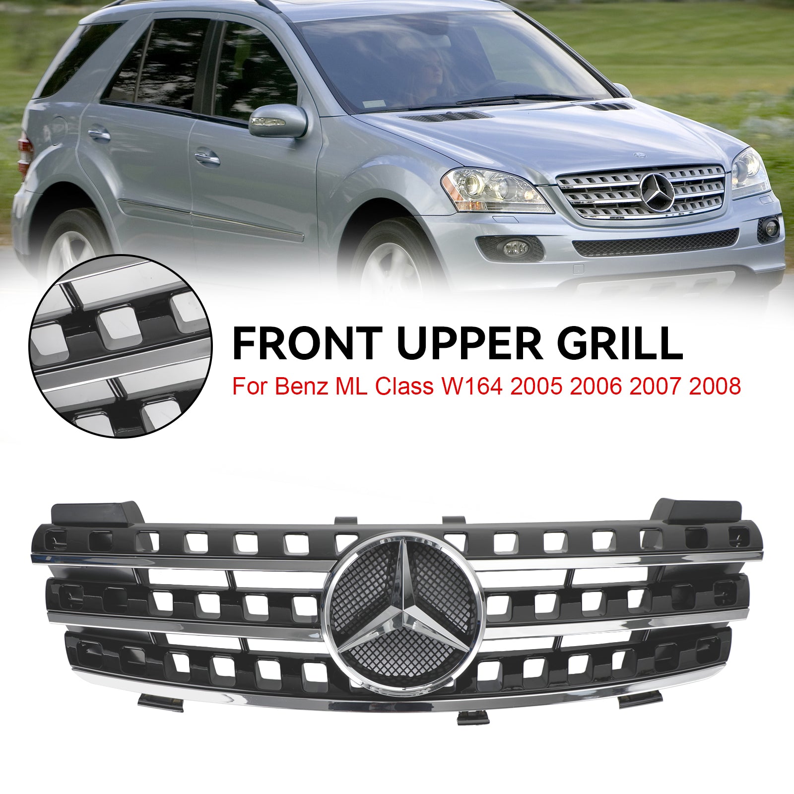 Mercedes Benz W164 2005-2008 ML M-Class Front Grill with Chrome Fins