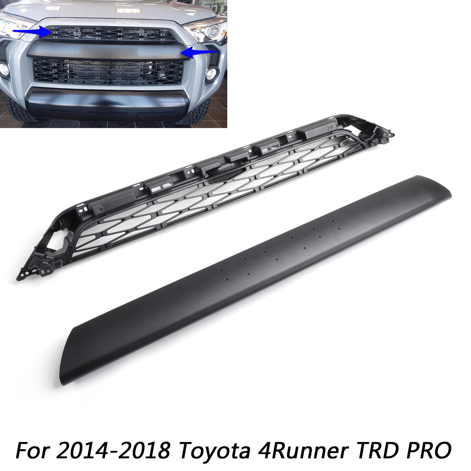 2x Front Bumper Grille Grill Fit For 4Runner TRD PRO 2014-2019 Grey logo Letter Generic
