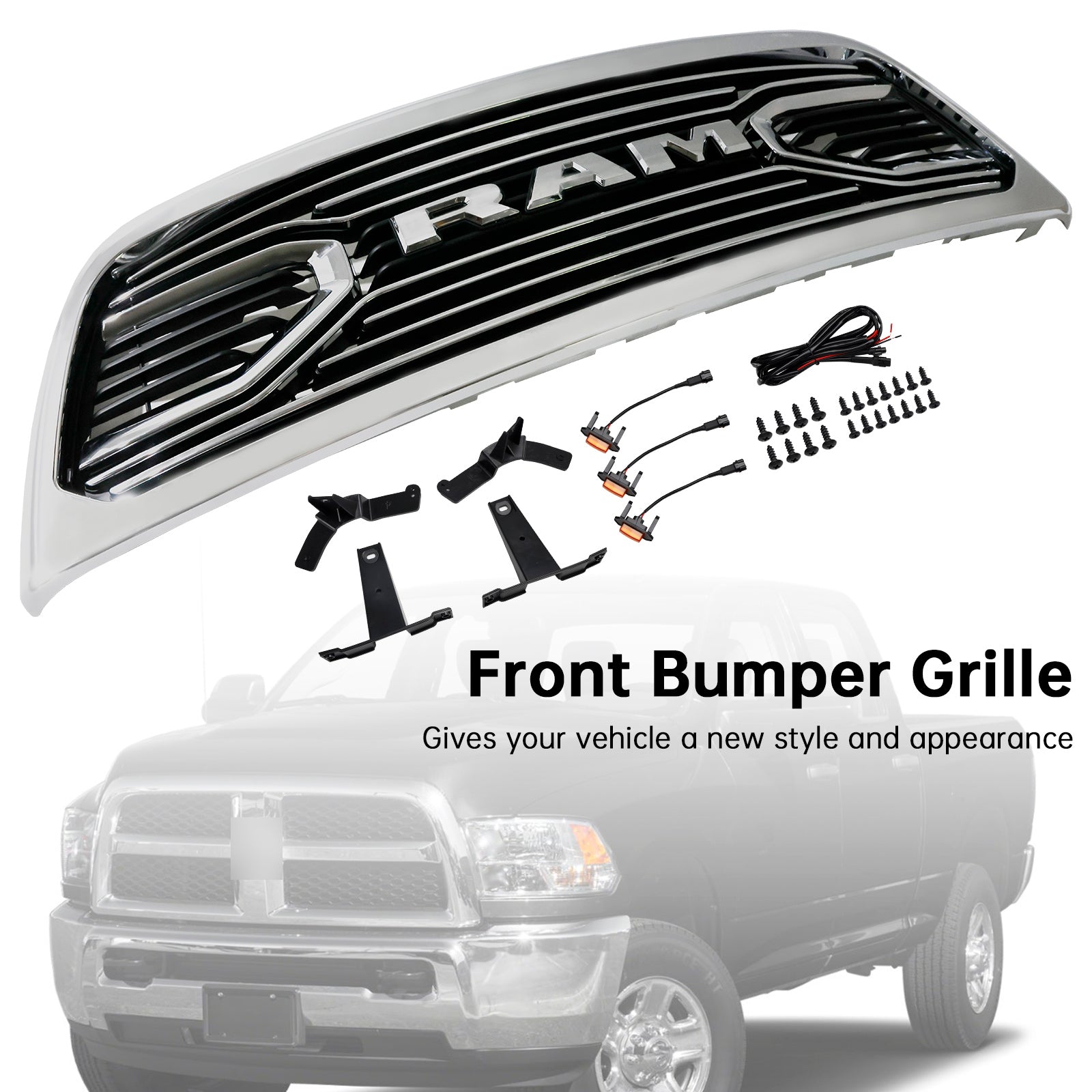 2010-2018 Dodge Ram 2500/3500 Laramie W/ Led Light Chrome Front Bumper Grille