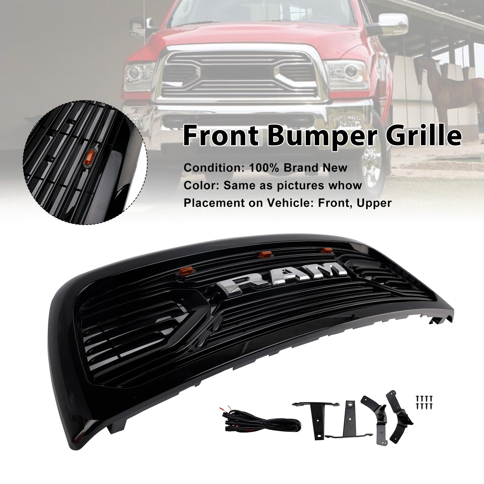 2010-2018 Dodge Ram 2500/3500 Laramie W/ Led Light Black Front Bumper Grille