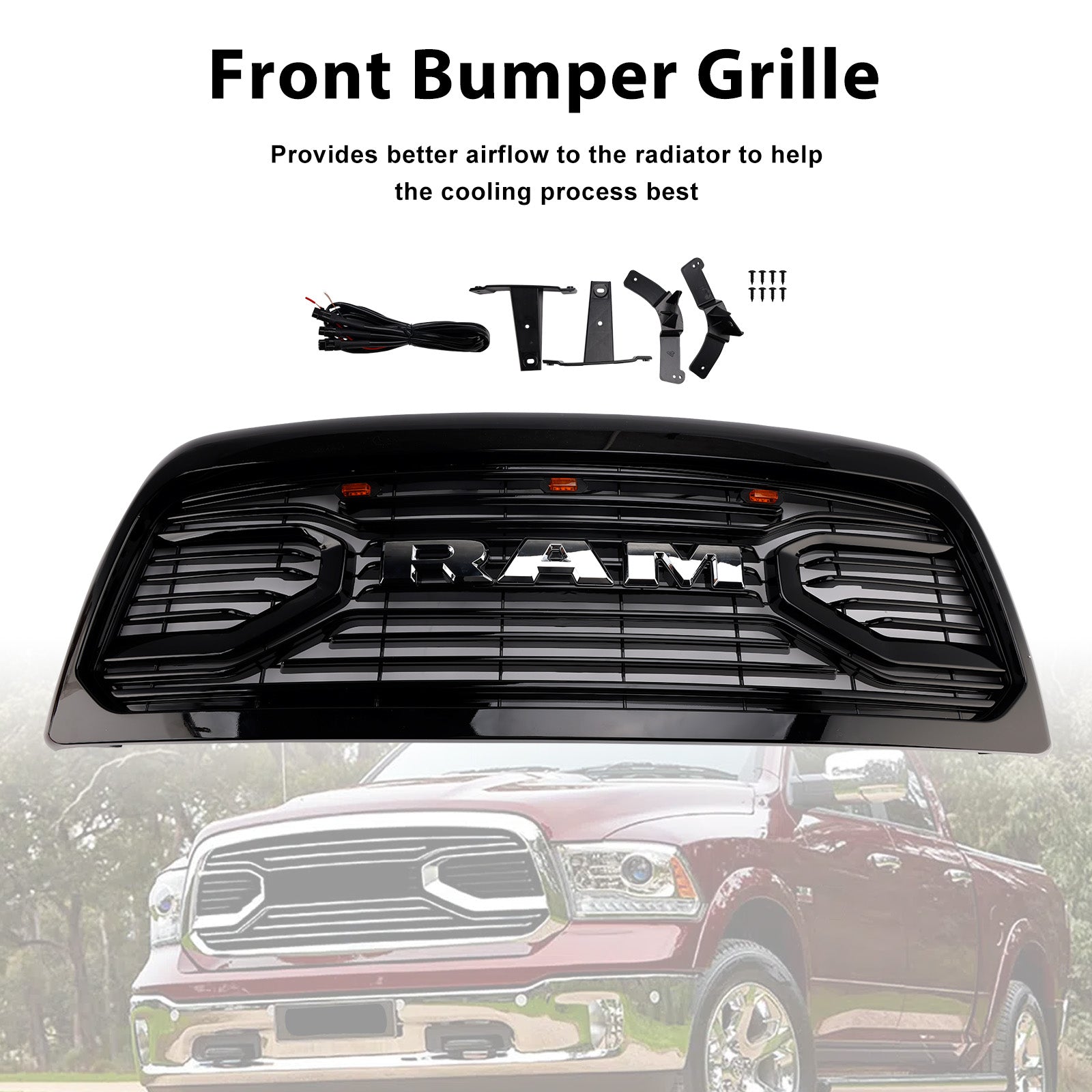 2010-2018 Dodge Ram 2500/3500 Laramie W/ Led Light Black Front Bumper Grille