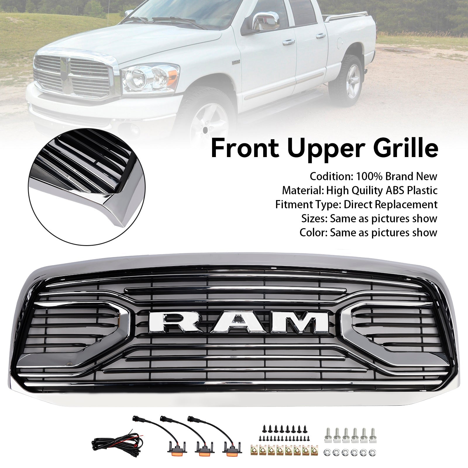2006-2009 Dodge RAM 3500 Chrome Front Bumper Grill Grille