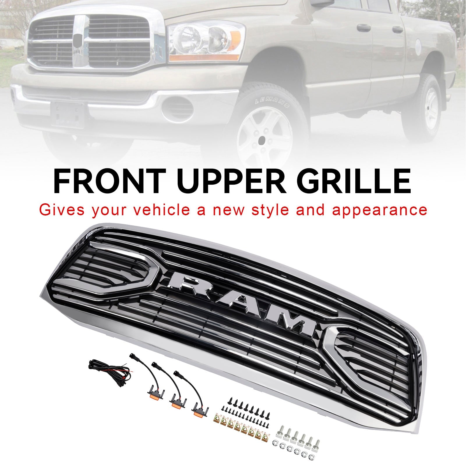 2006-2009 Dodge RAM 2500 Chrome Front Bumper Grill Grille
