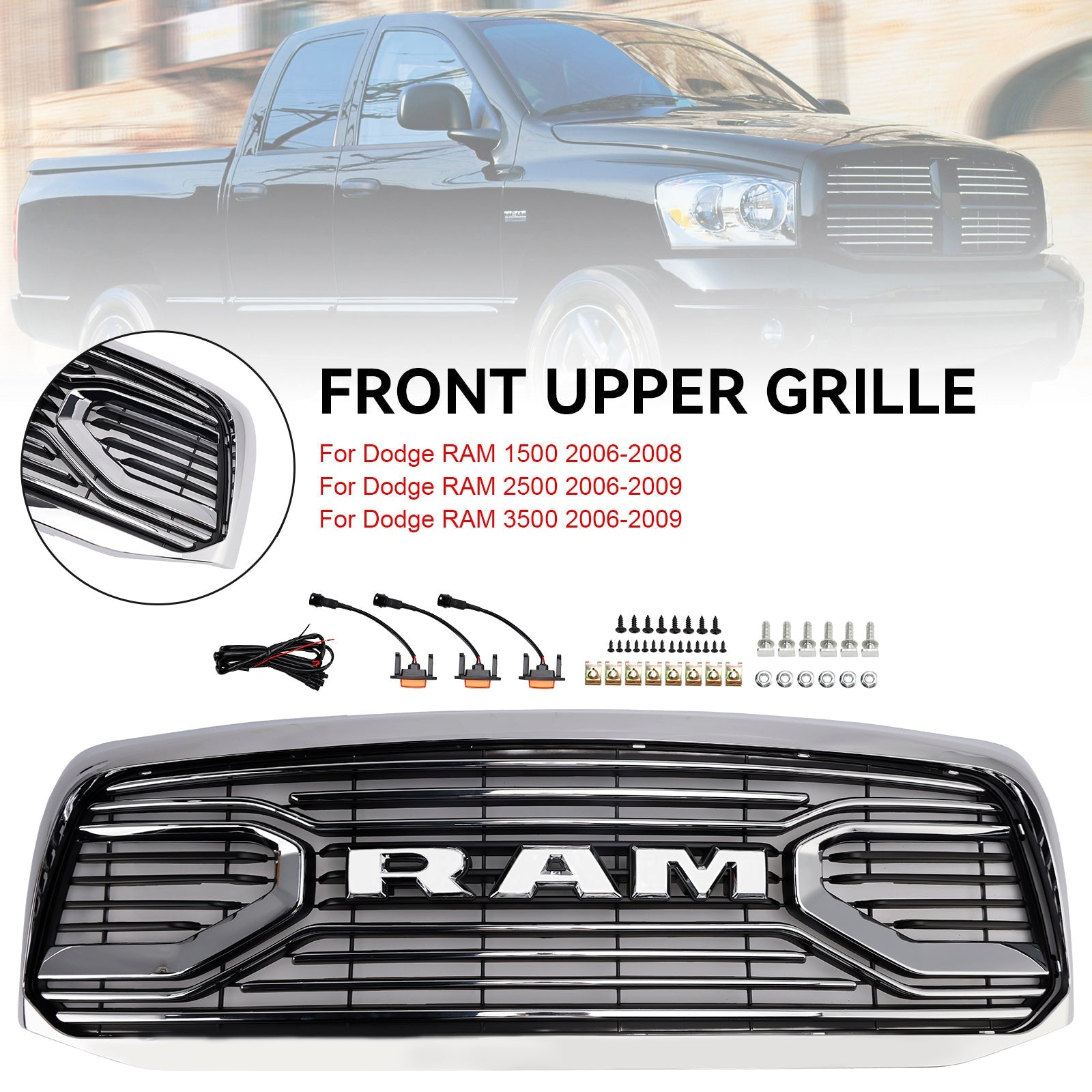 2006-2009 Dodge RAM 3500 Chrome Front Bumper Grill Grille