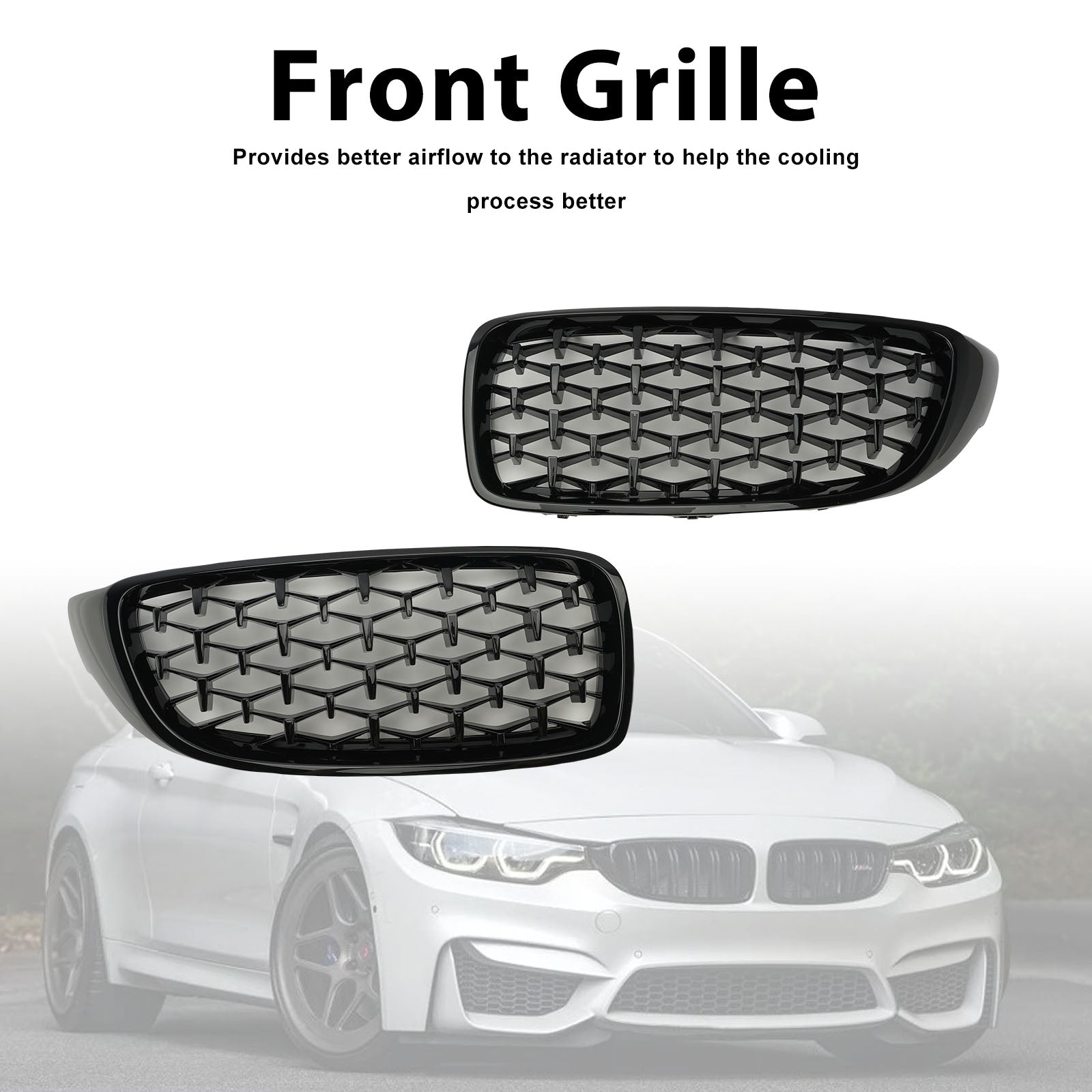 BMW 4시리즈 F32 F33 F36 F82 2014-2018 광택 블랙 일반용 다이아몬드 프론트 어퍼 그릴