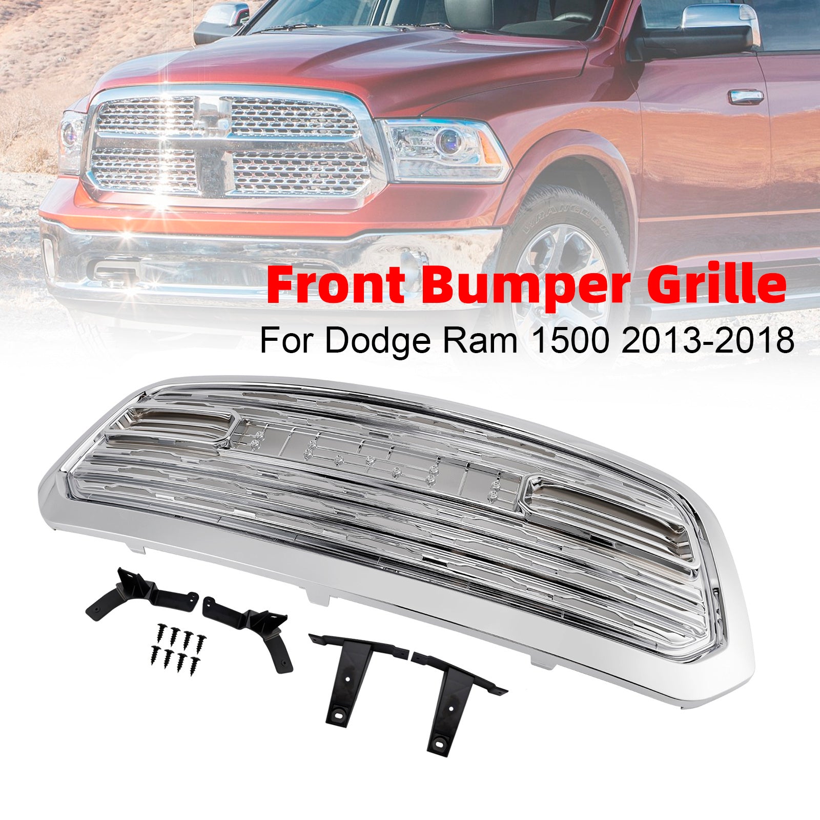 2013-2018 Dodge Ram 1500 LTD Style Front Bumper Grill Grille Chrome