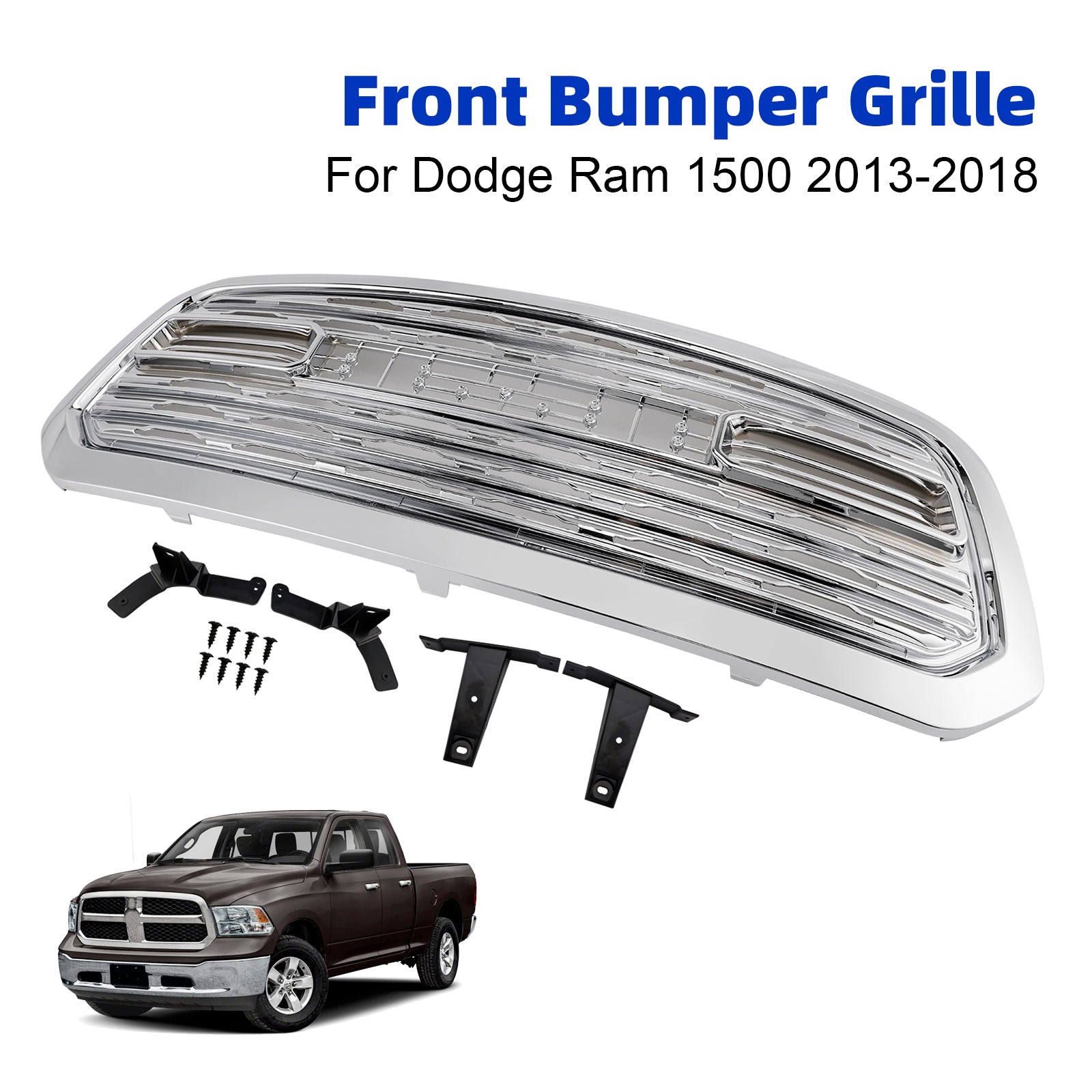 2013-2018 Dodge Ram 1500 LTD Style Front Bumper Grill Grille Chrome