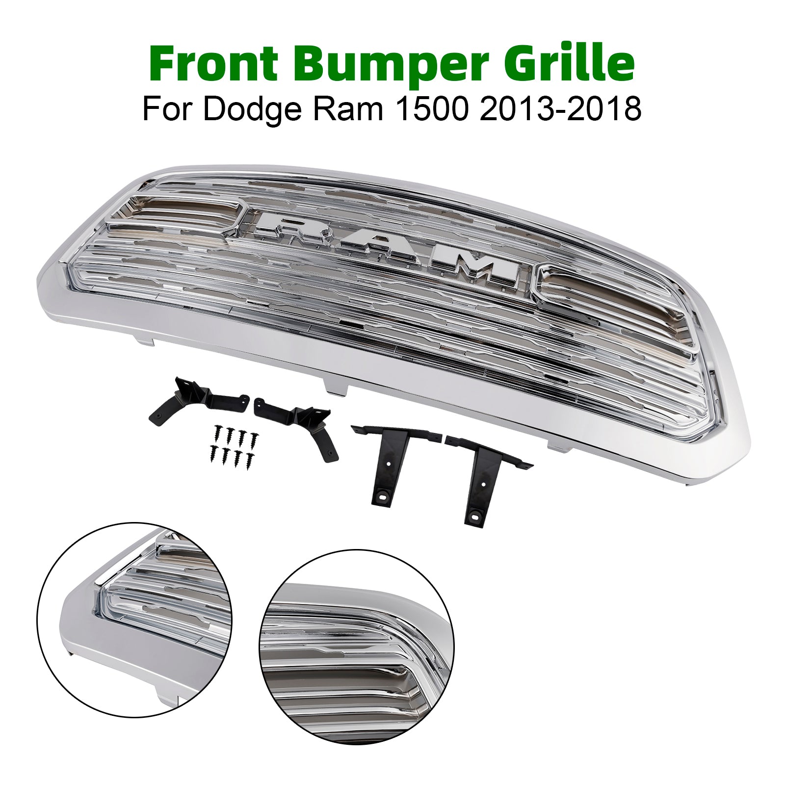 2013-2018 Dodge Ram 1500 LTD Style Front Bumper Grill Grille Chrome