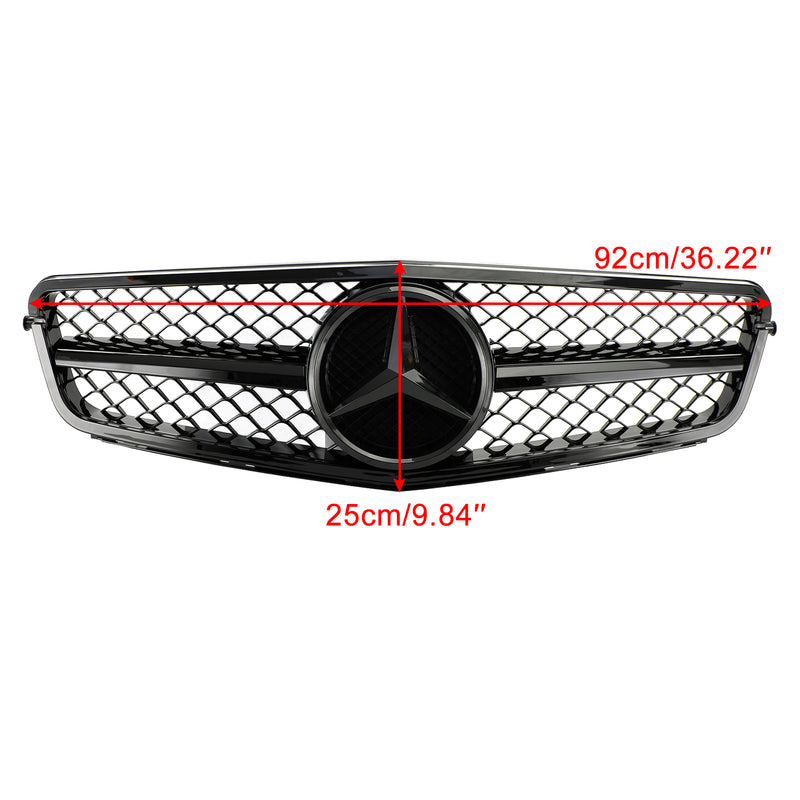 C63 Style Gloss Black Grill Grille Fits C-Class Benz W204 C300 C350 2008-2014