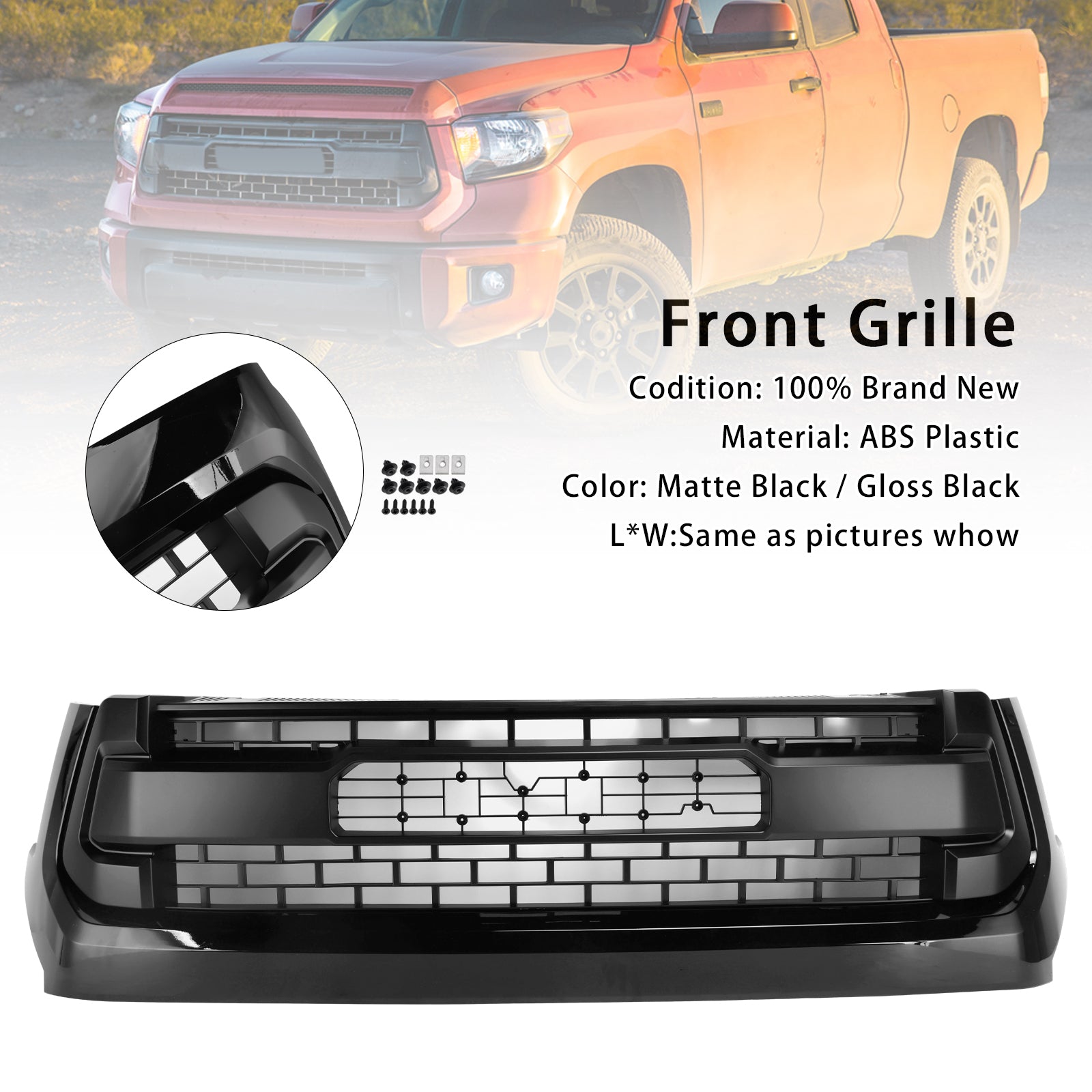2014-2018 Tundra Honeycomb Toyota Grill Grille Replacement TRD PRO Black Generic