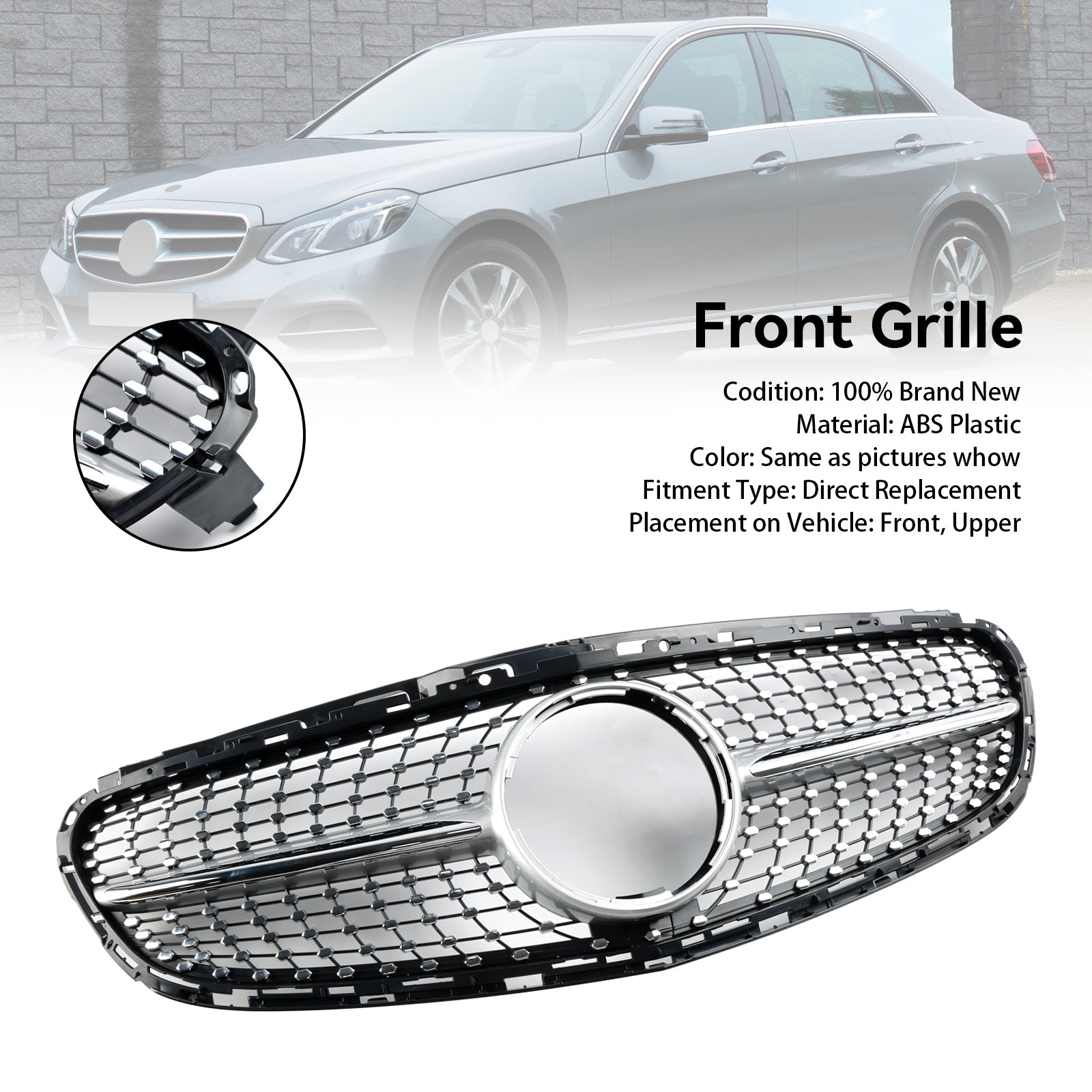 Diamond Front Bumper Grille Grill Fit Mercedes E-Class W212 2013-2016 Facelift