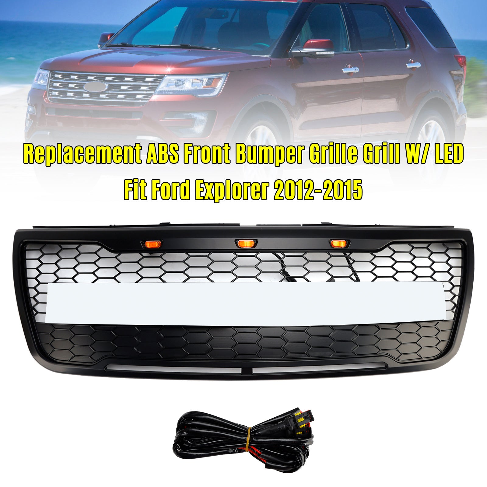 2012-2015 Ford Explorer With Lights Grey Front Upper Bumper Grill Grille