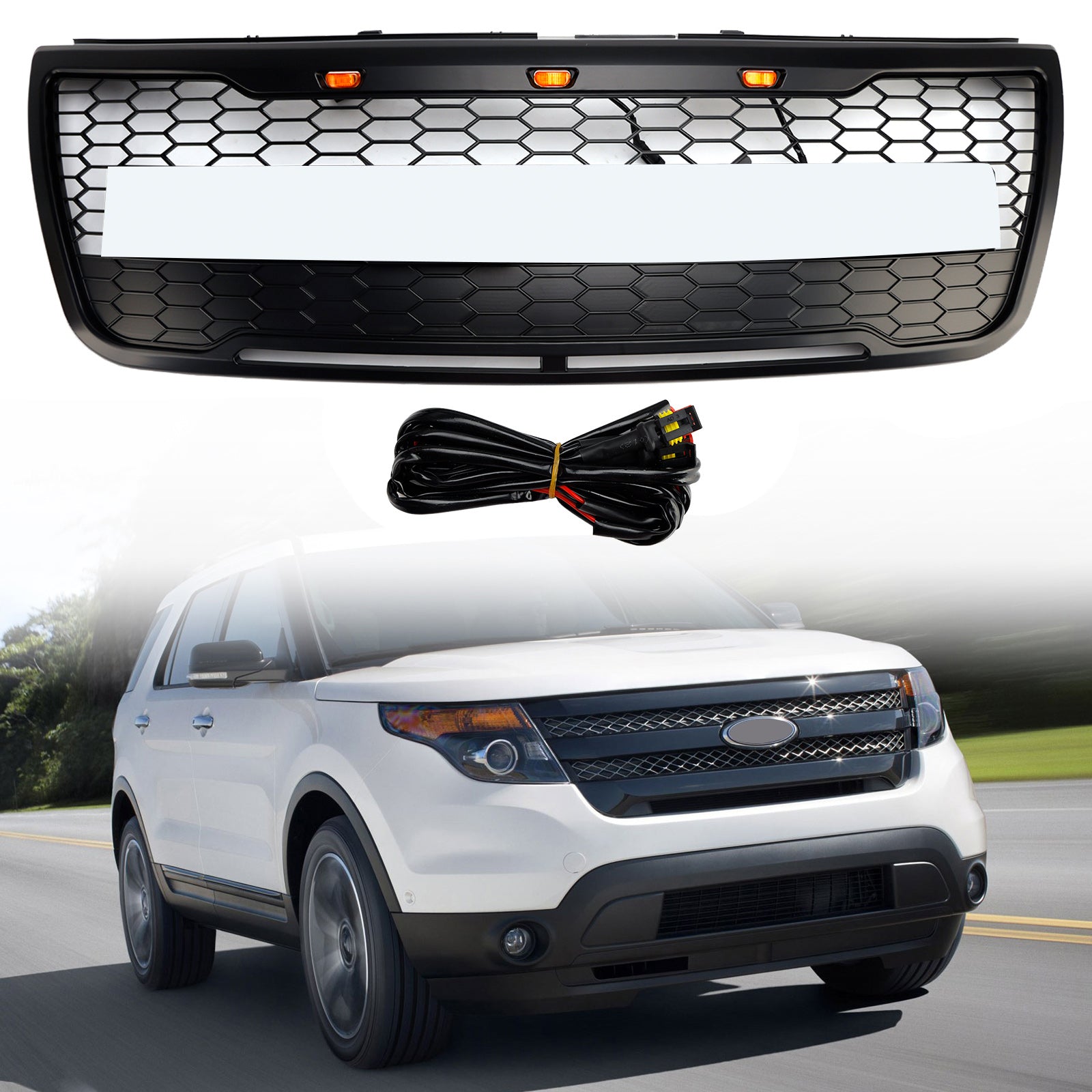 2012-2015 Ford Explorer With Lights Grey Front Upper Bumper Grill Grille