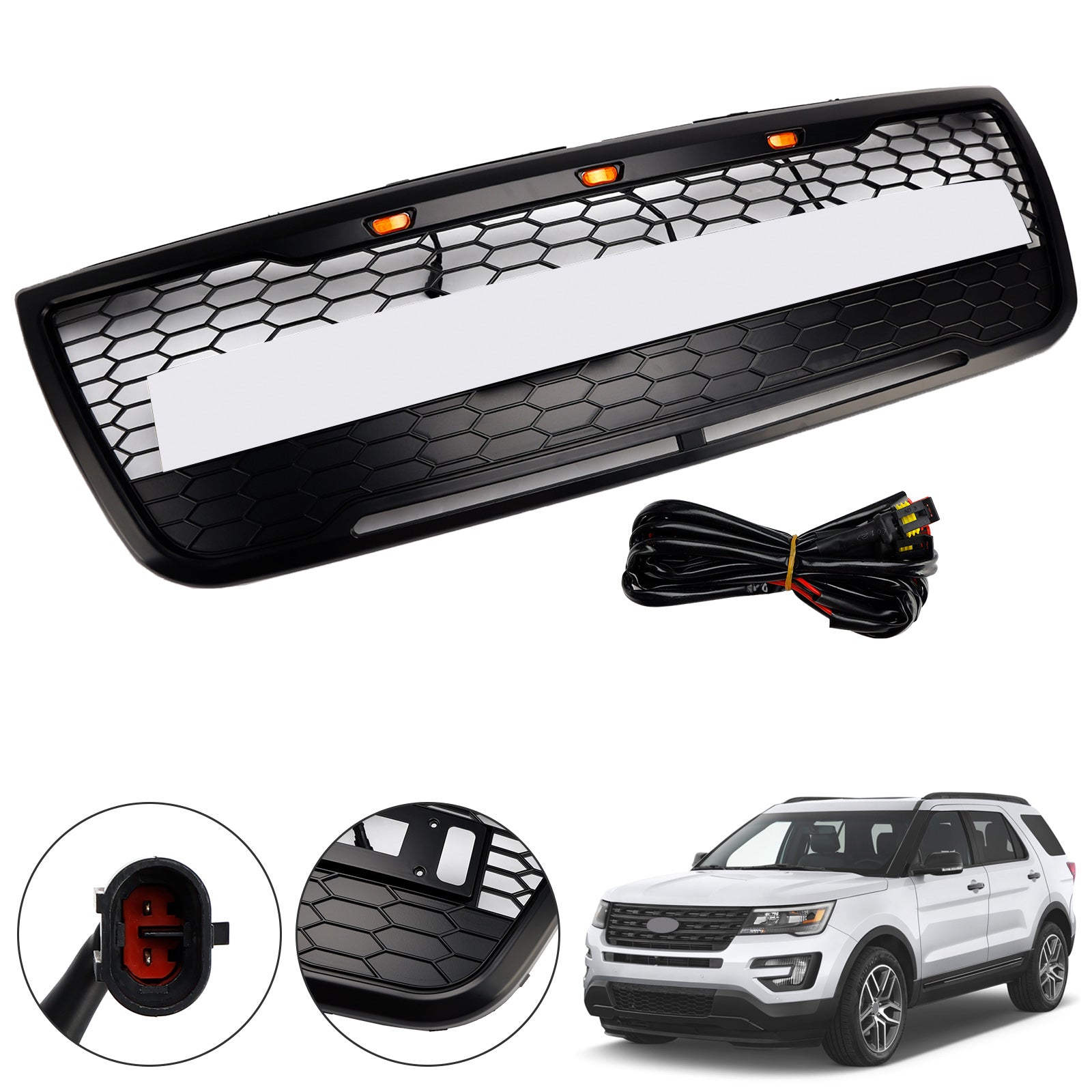 2012-2015 Ford Explorer With Lights Grey Front Upper Bumper Grill Grille