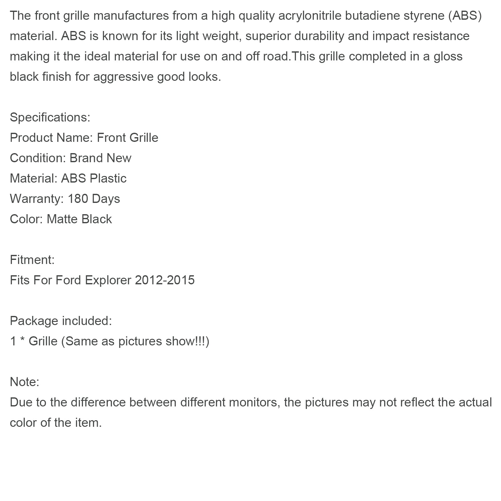 2012-2015 Ford Explorer With Lights Grey Front Upper Bumper Grill Grille