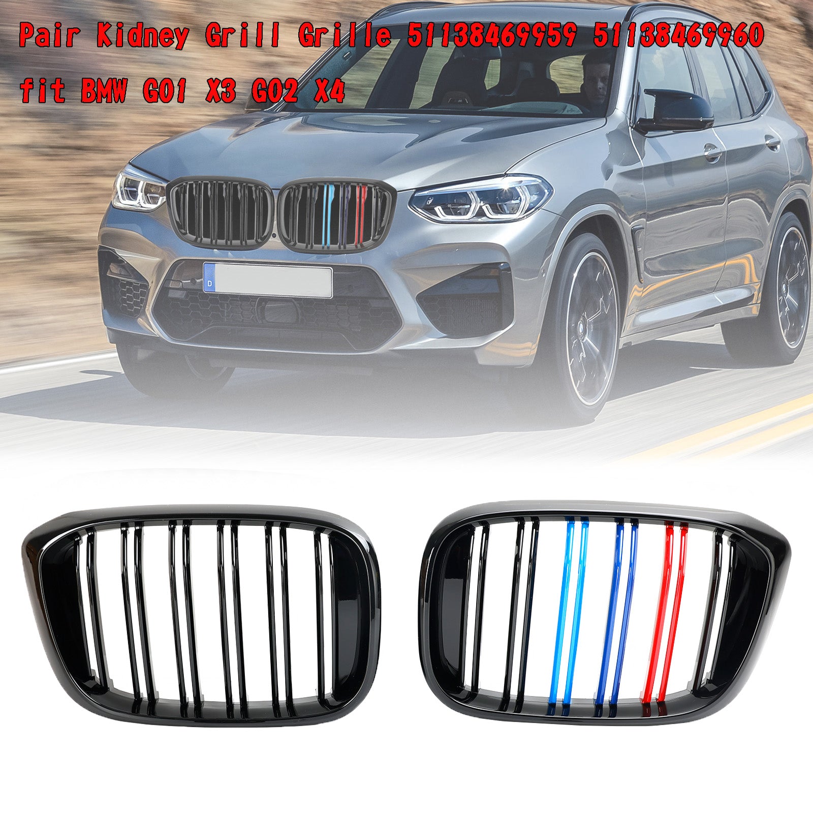 2PCS M-Color Kidney Grill Grille 51138469959 fit BMW G01 X3 G02 X4 Gloss Black Generic