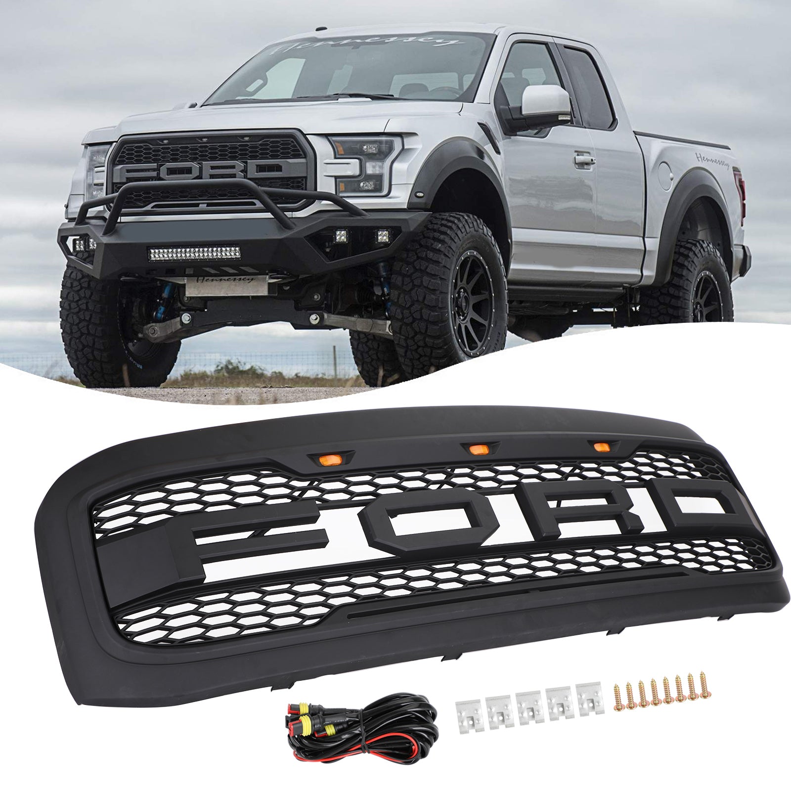 Raptor Style Grille Fit Ford F250 F350 F450 F550 1999-2004 Super Duty Black