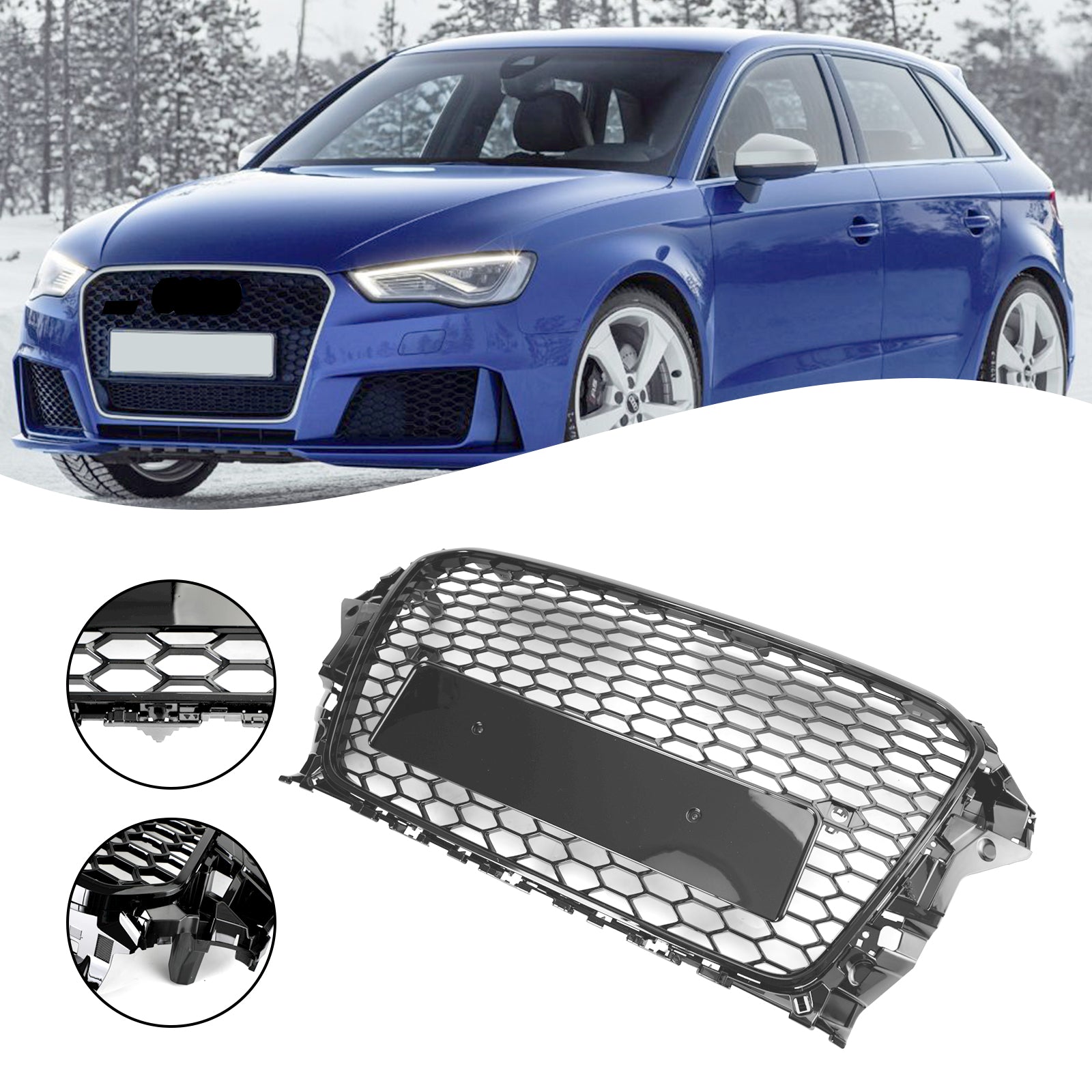 2013-2016 Audi A3 S3 Grill Replacement RS3 Style Front Hood Honeycomb Bumper Grille Generic