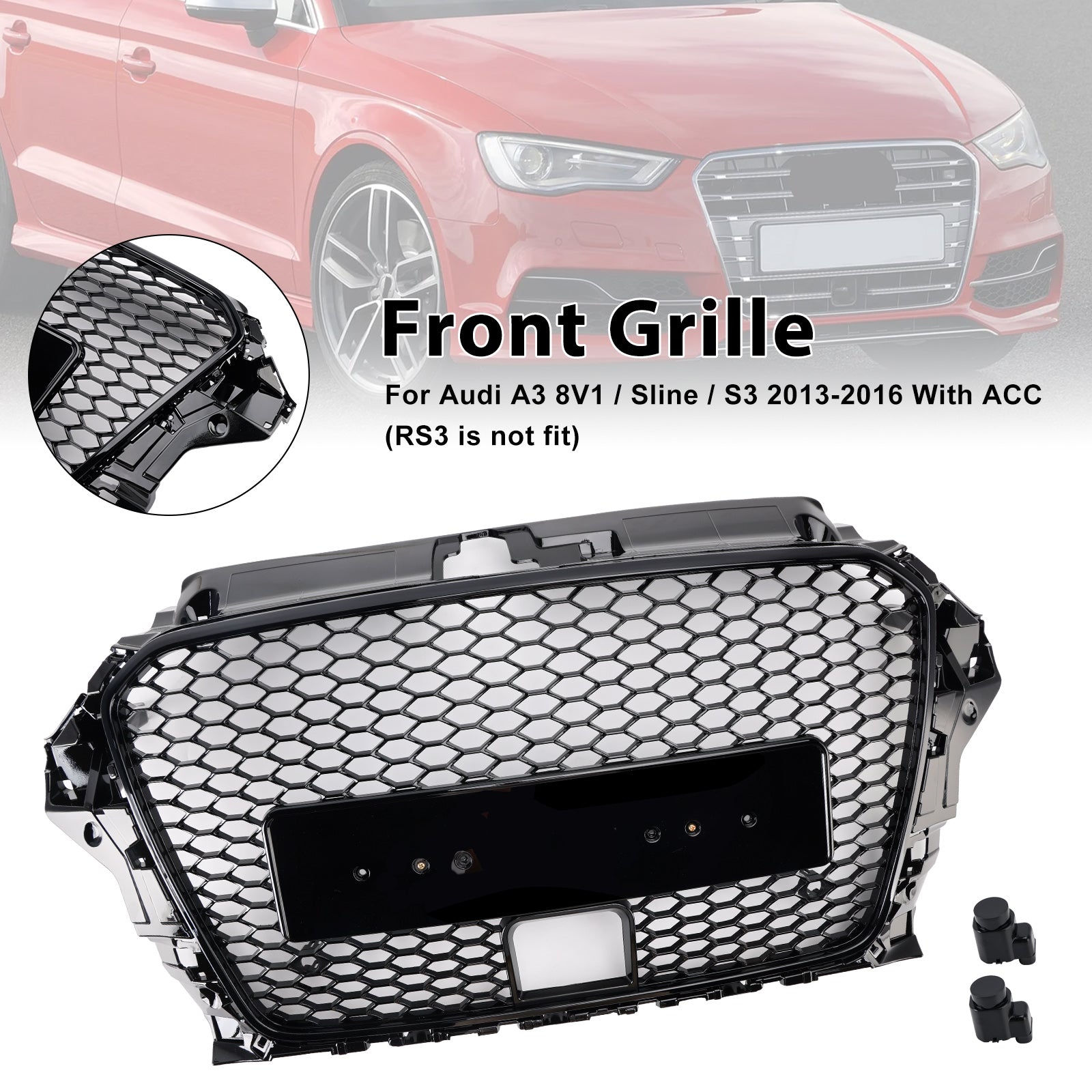 2013-2016  Audi A3 8V1 / Sline / S3 With ACC RS3 Style Front Bumper Grill Grille