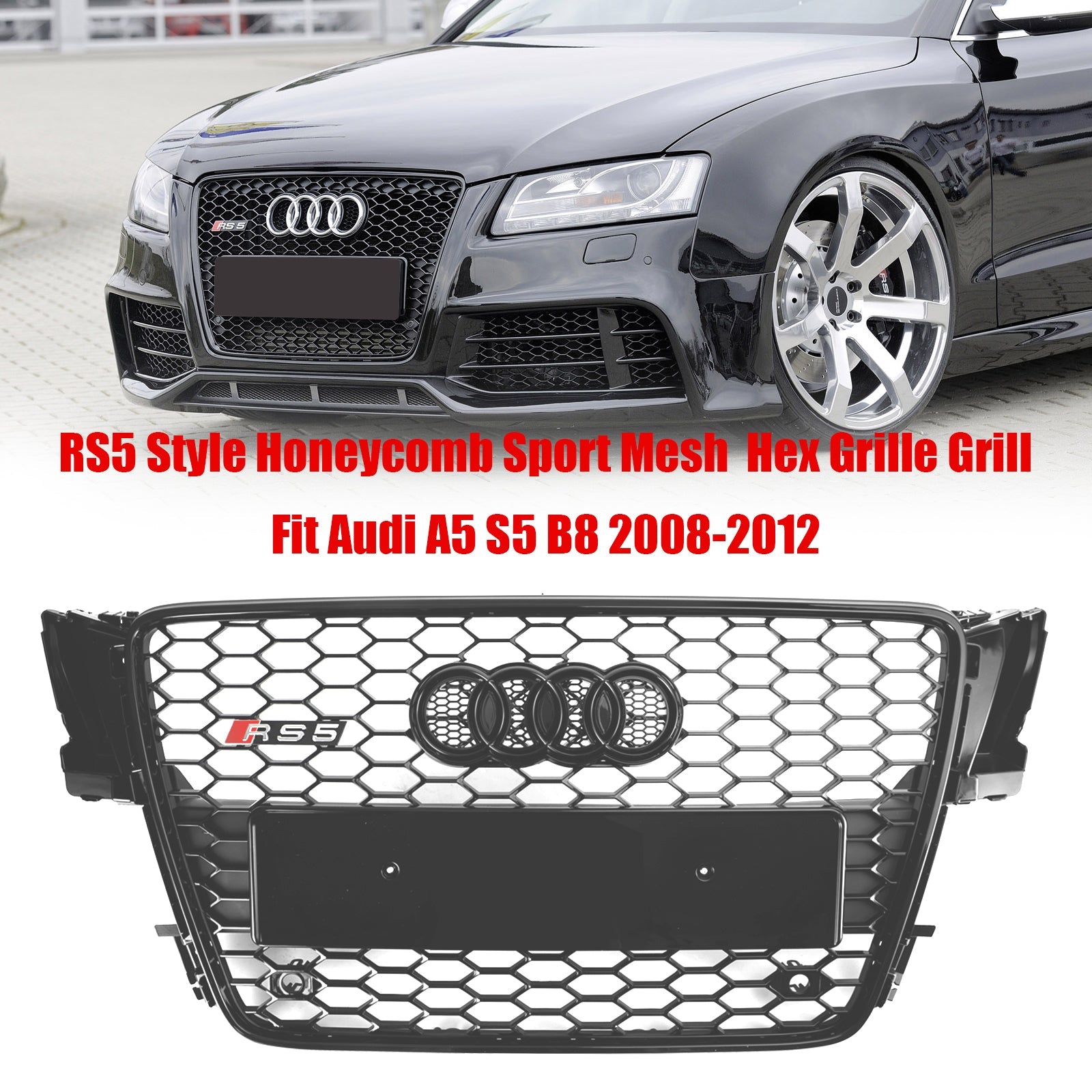 AUDI A5 S5 B8 2008-2012 RS5 Style Hood Henycomb Sport شبكة مصبغة شواء عام