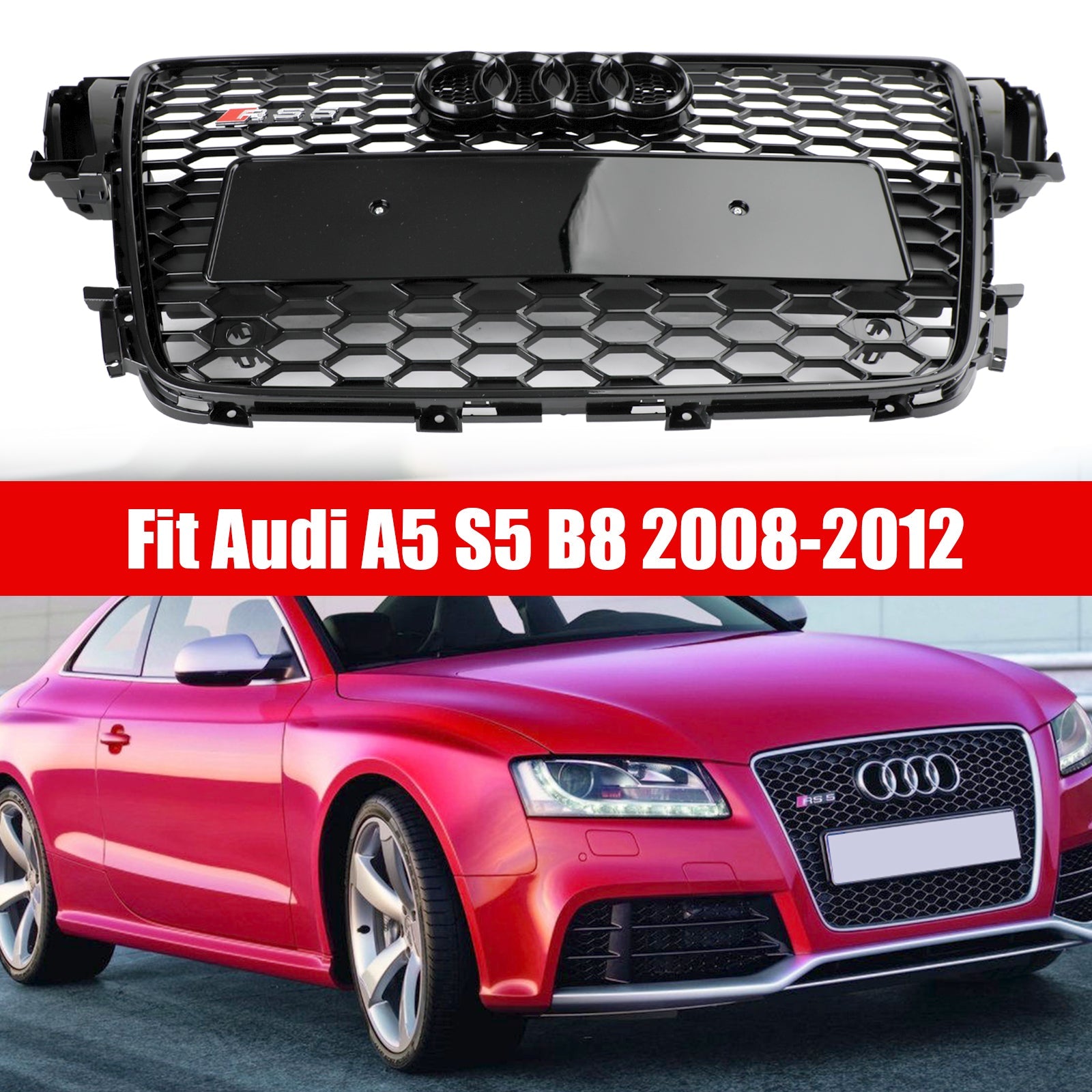 AUDI A5 S5 B8 2008-2012 RS5 Style Hood Henycomb Sport شبكة مصبغة شواء عام