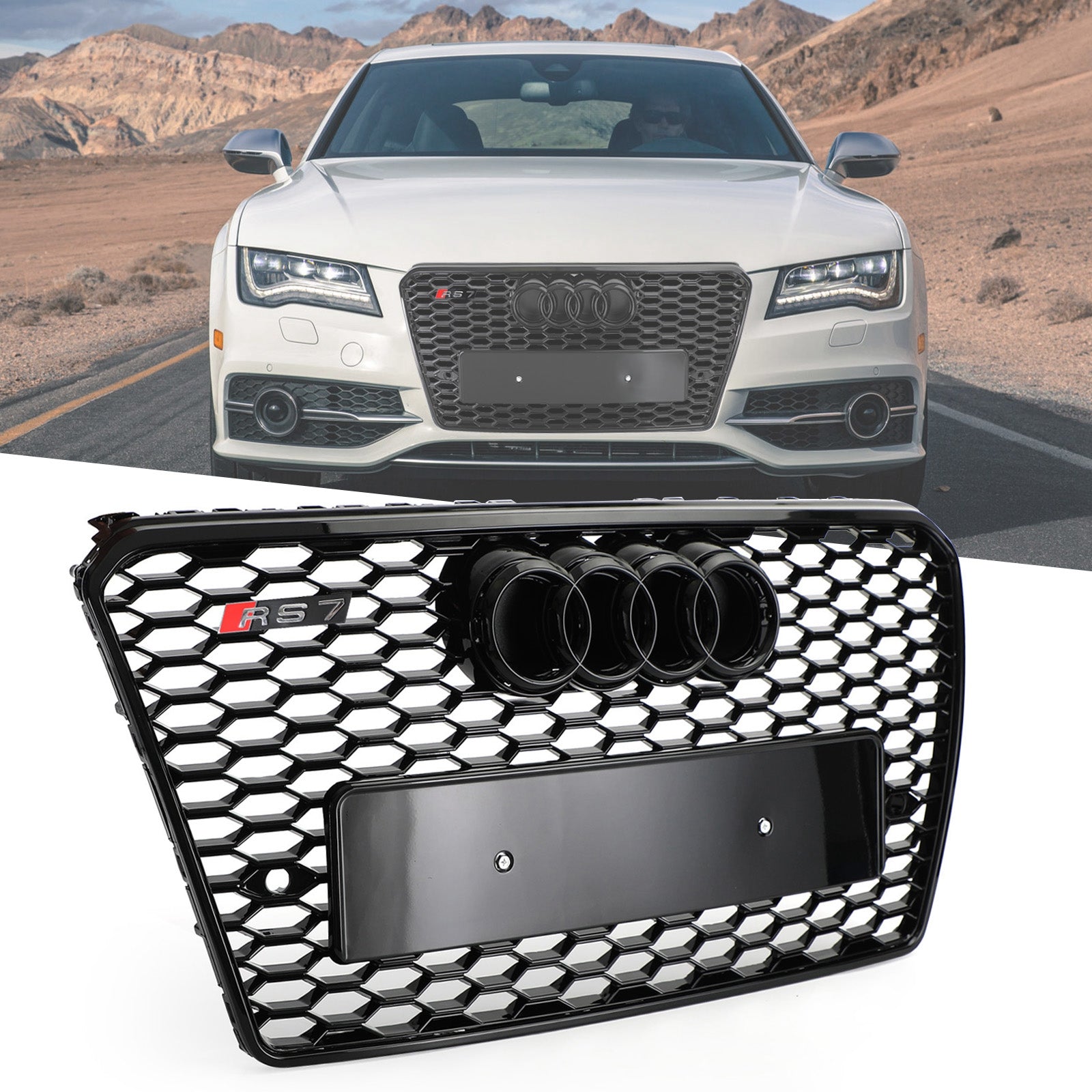 Parrilla hexagonal de malla deportiva estilo panal Audi A7/S7 RS7 2012-2015, color negro