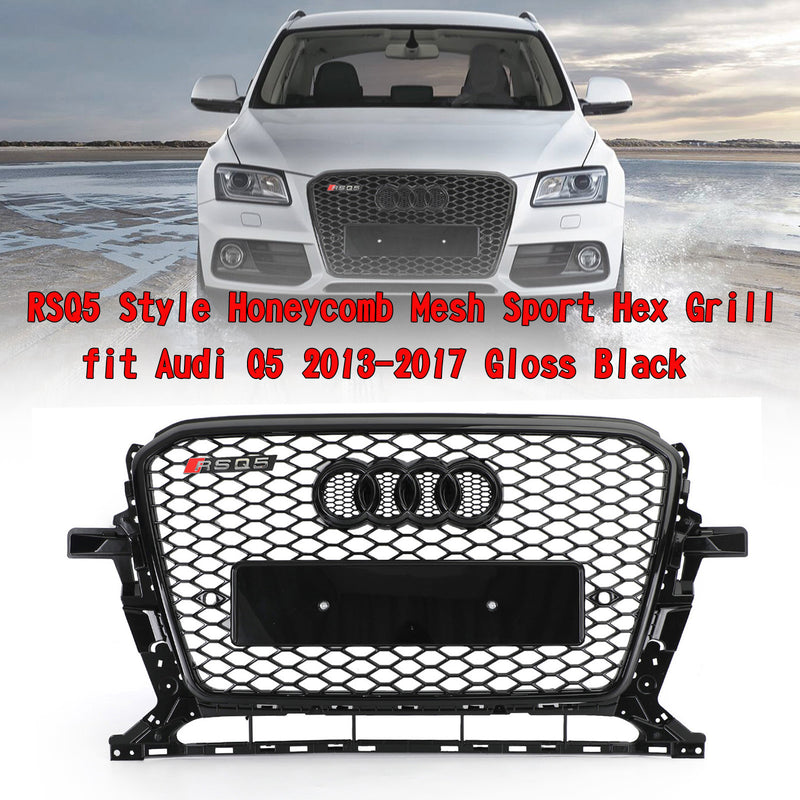13-17 Audi Q5 Gloss Black RSQ5 Style Honeycomb Mesh Sport Hex Grill Replacement