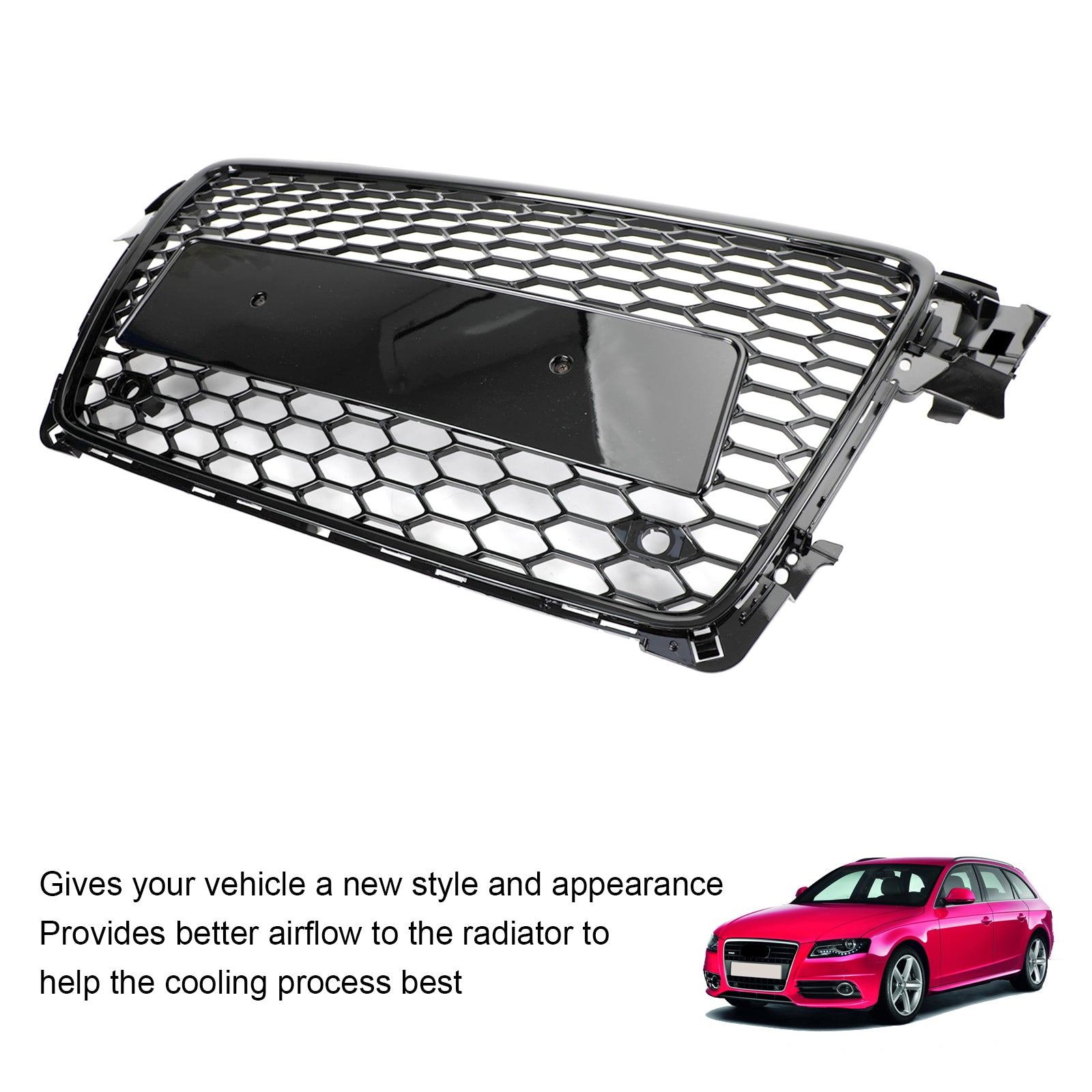 2009-2012 Audi A4/S4 Sline B8 Grill Replacement RS4 Style Honeycomb Sport Mesh Hex Grille Black Generic
