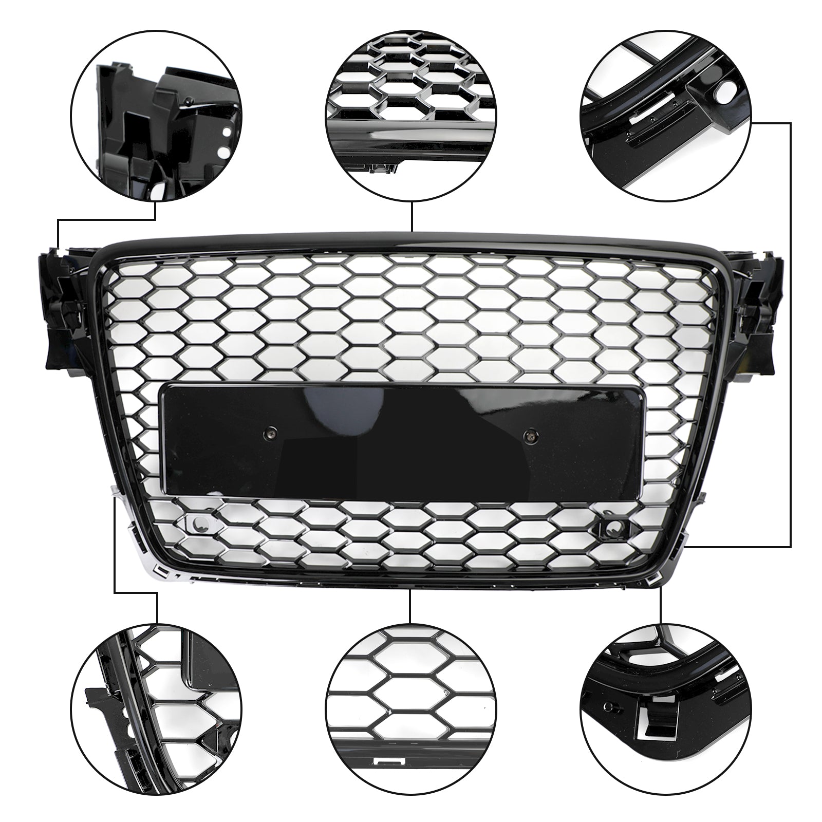 Audi A4/S4 A4 Sline B8 2009-2012 RS4 Style Honeycomb Sport Mesh Hex Grille Grill Black