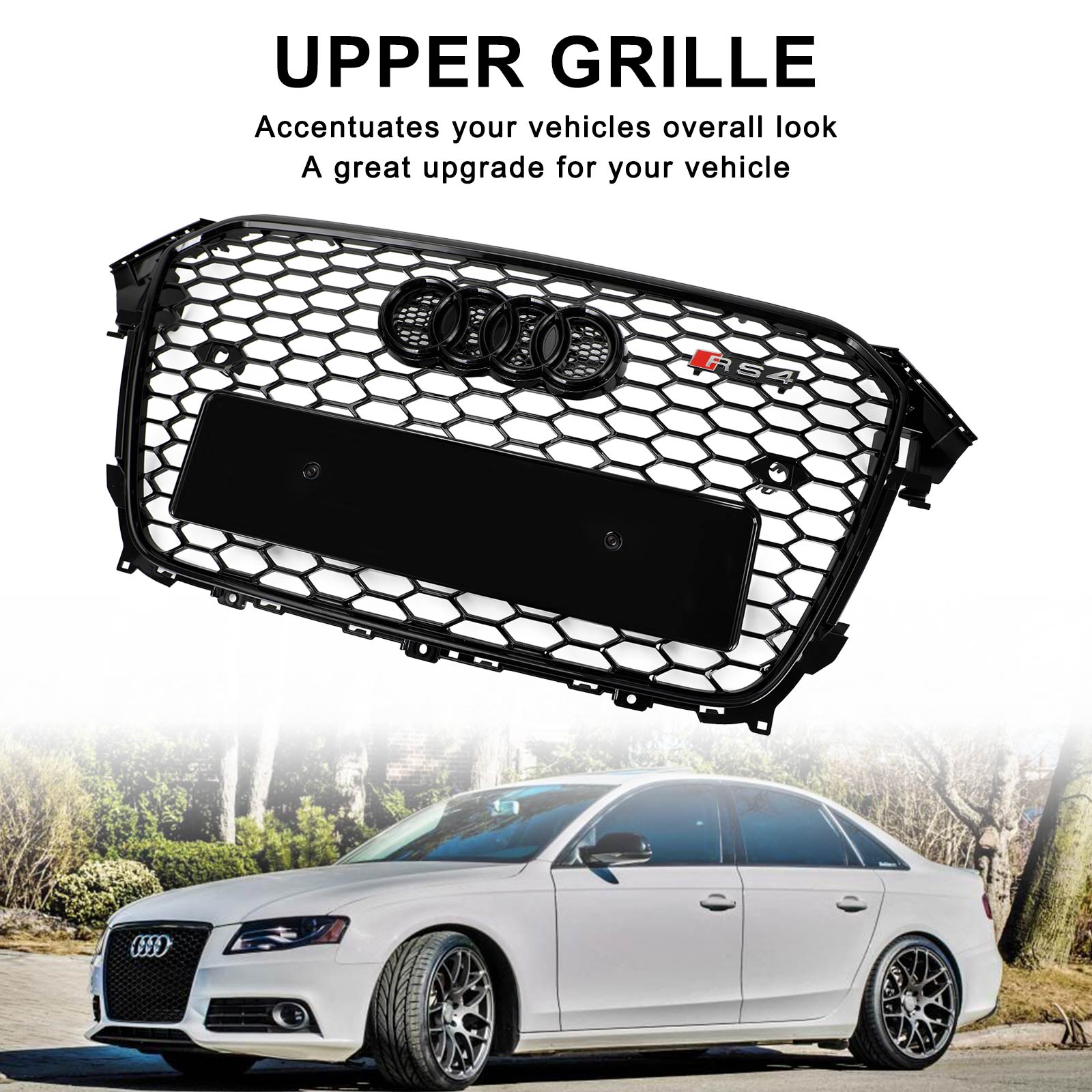 RS4 Style Mesh Front Bumper Grille Grill Fit Audi A4 S4 2013-2016 Gloss Black