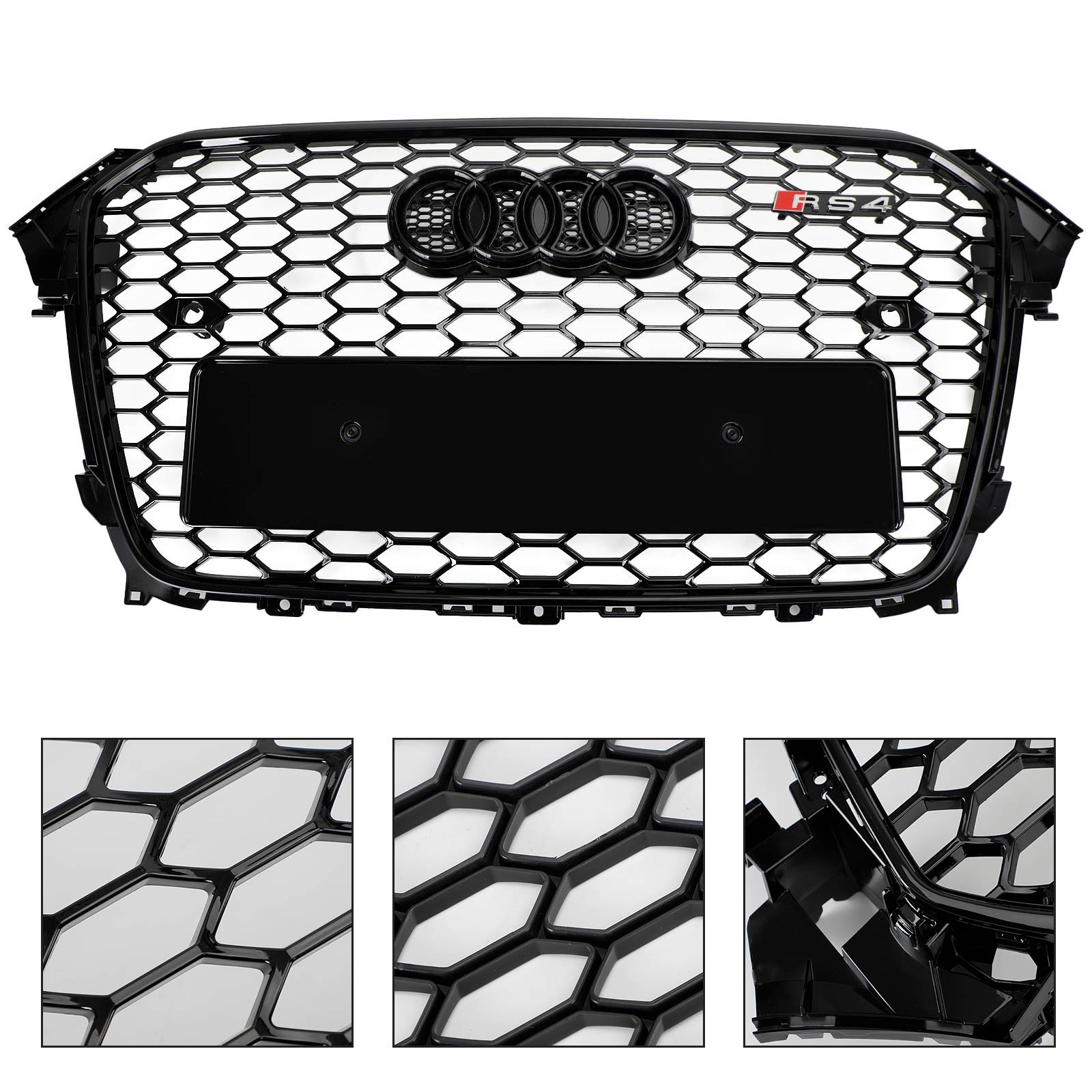 RS4 Style Mesh Front Bumper Grille Grill Fit Audi A4 S4 2013-2016 Gloss Black