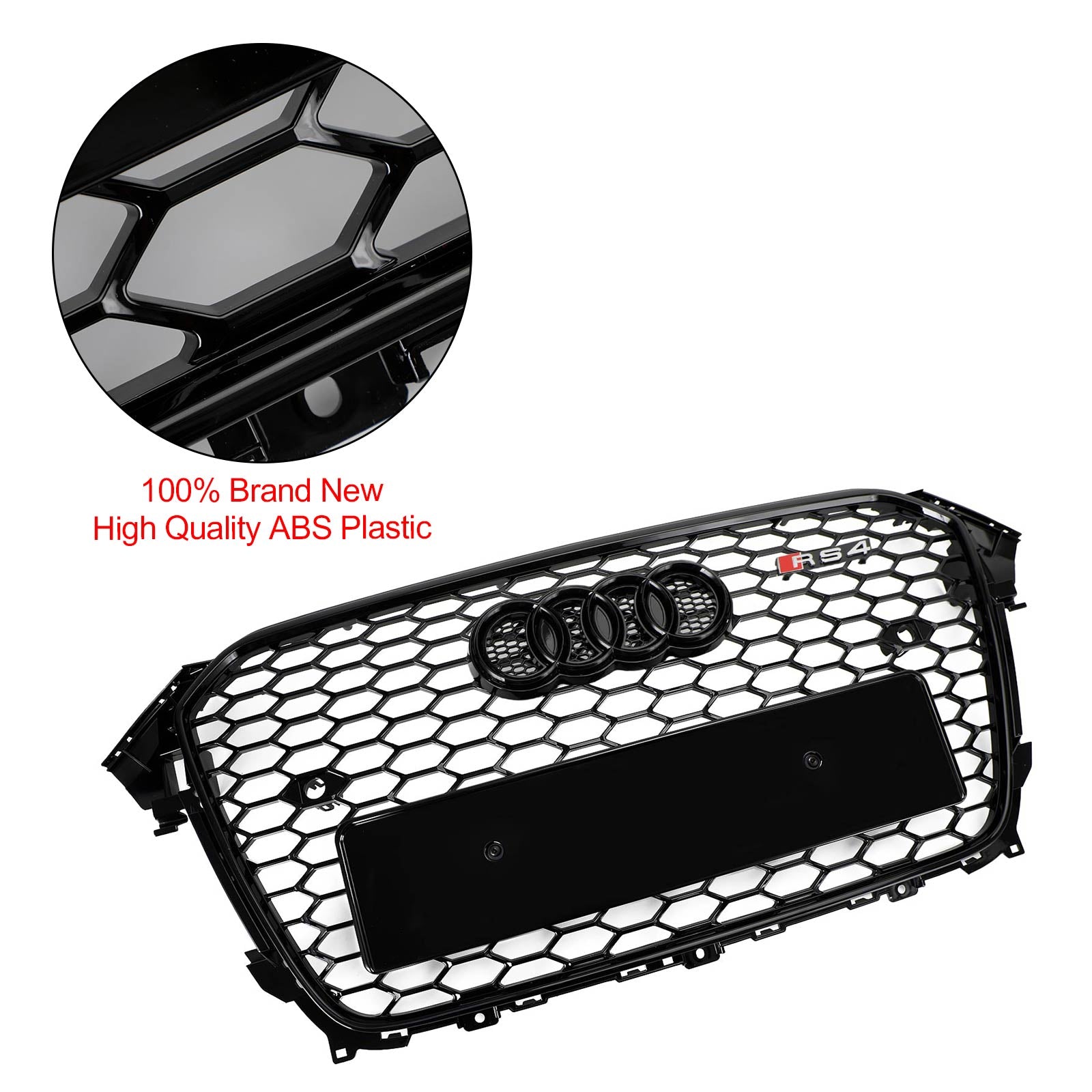 RS4 Style Mesh Front Bumper Grille Grill Fit Audi A4 S4 2013-2016 Gloss Black