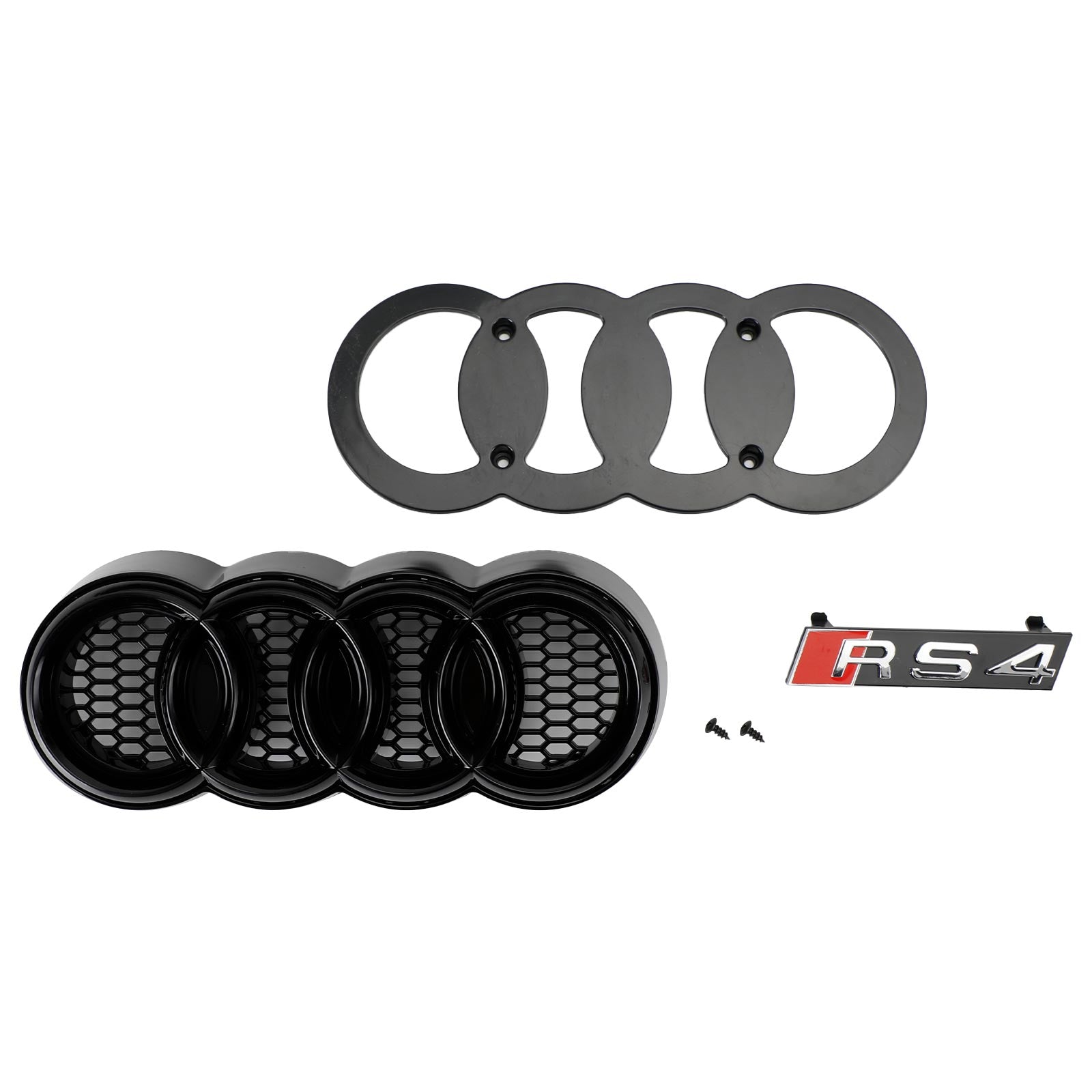 RS4 Style Mesh Front Bumper Grille Grill Fit Audi A4 S4 2013-2016 Gloss Black