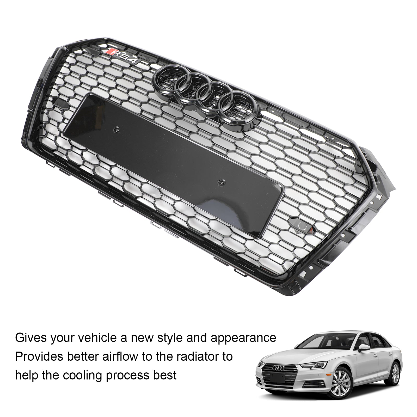 2017-2019 Audi A4/S4 B9 Black RS4 Style Honeycomb Mesh Hex Grille Grill Generic