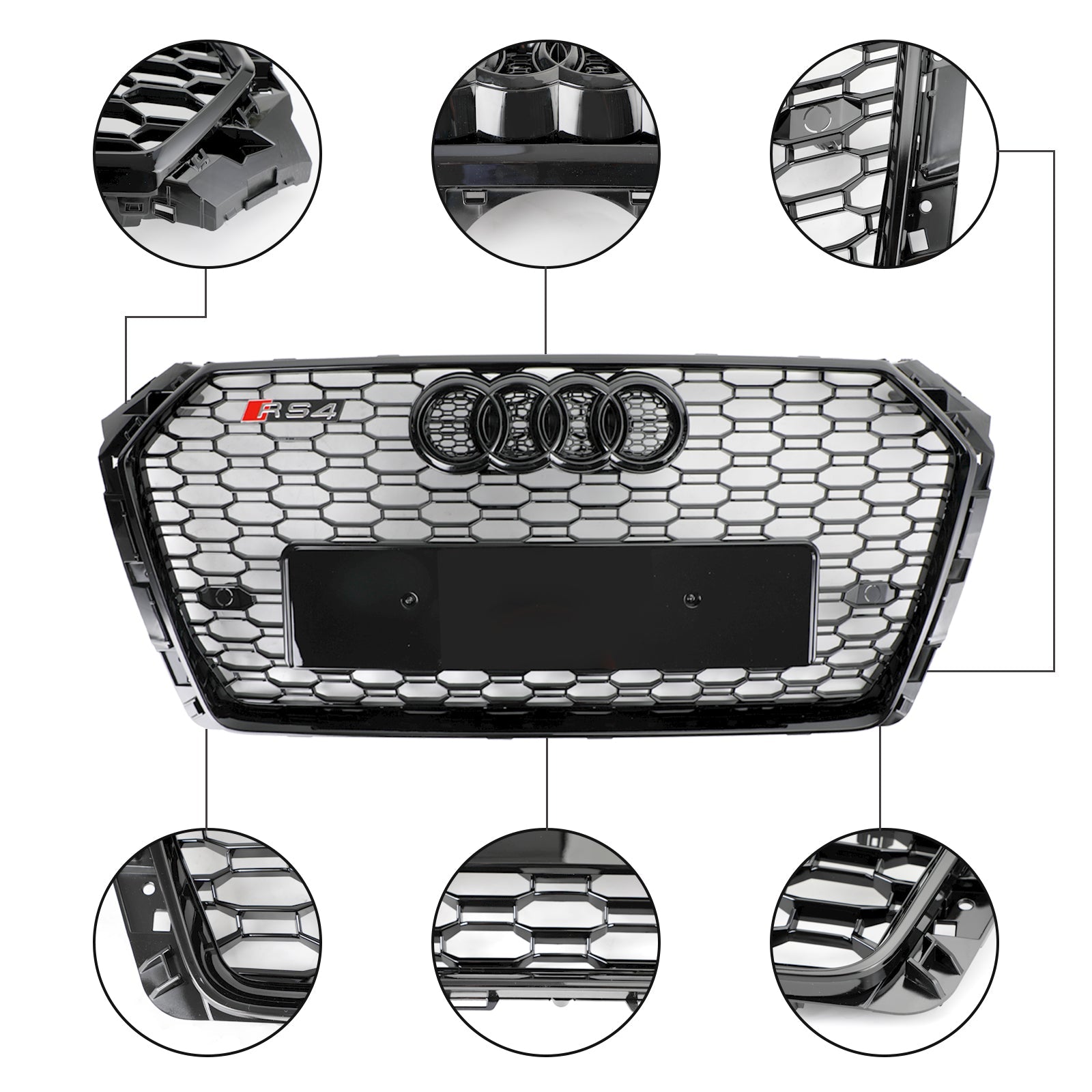 17-18 Audi A4/S4 Black Honeycomb RS4 Style Mesh Hex Grill Replacement Generic