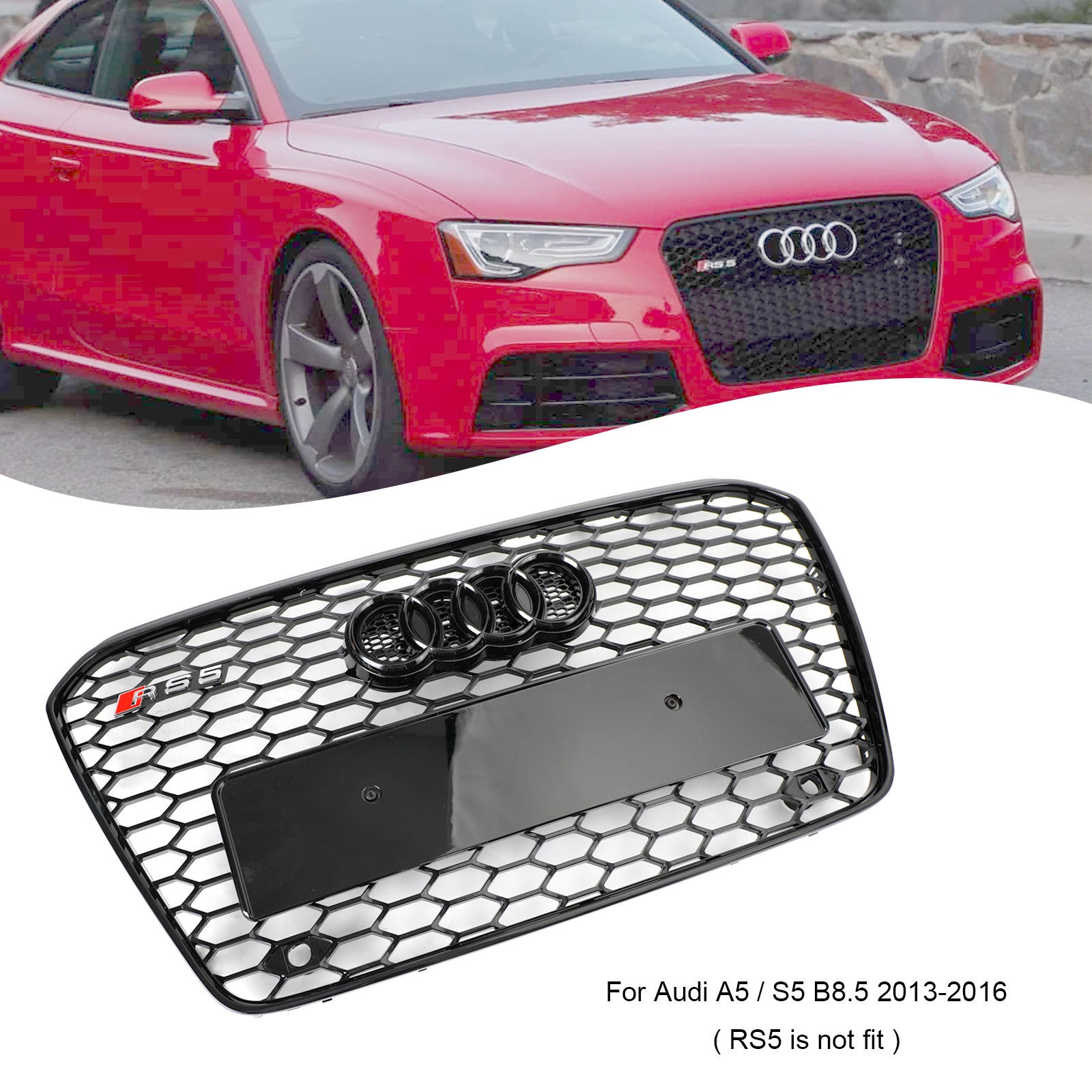 2013 2014 2015 2016 Audi A5 S5 B8.5 Honeycomb RS5 Style Hex Mesh Front Bumper Grille Generic