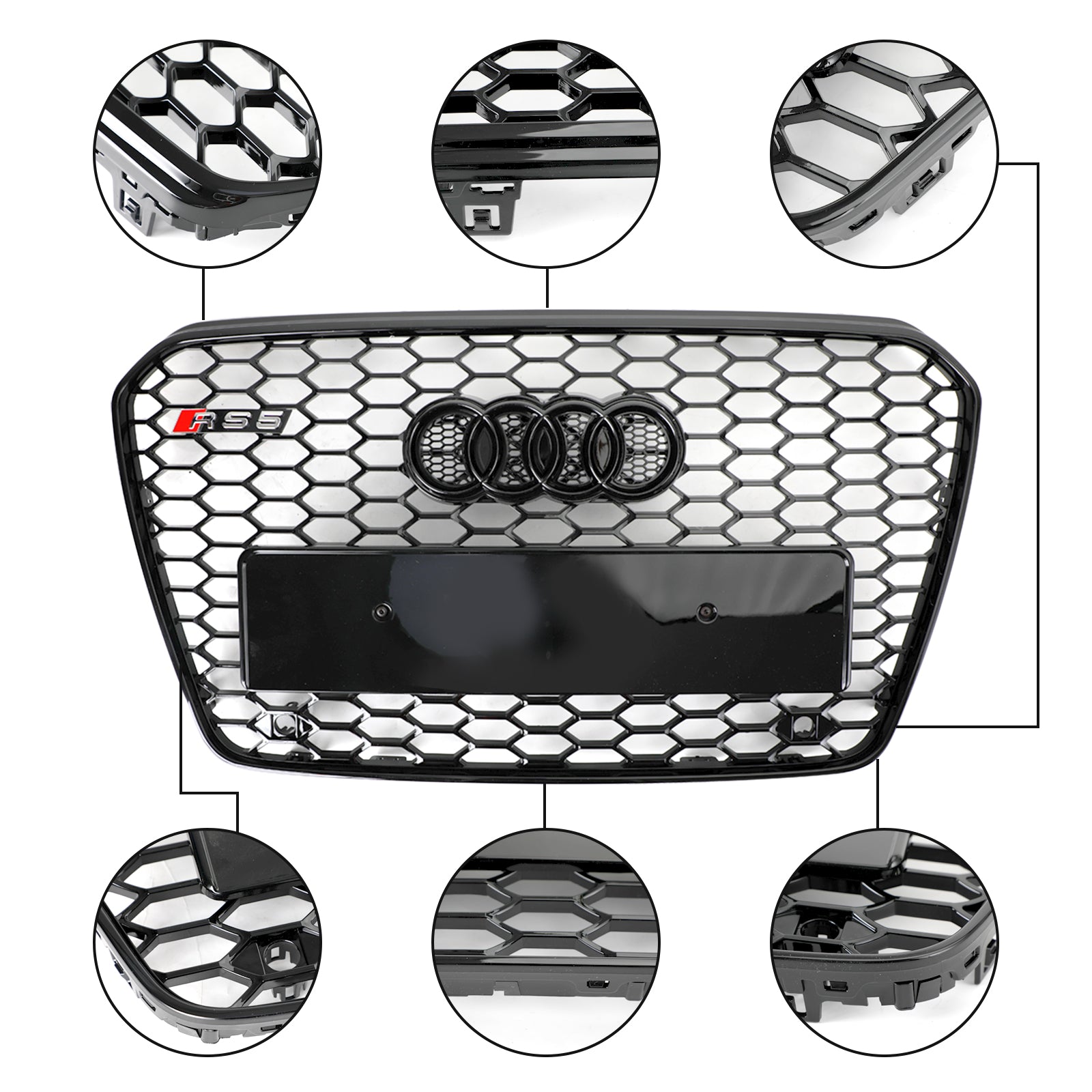 13-16 Audi A5 S5 B8.5 Grill Replacement RS5 Style Honeycomb Hex Mesh Front Bumper Grill Generic