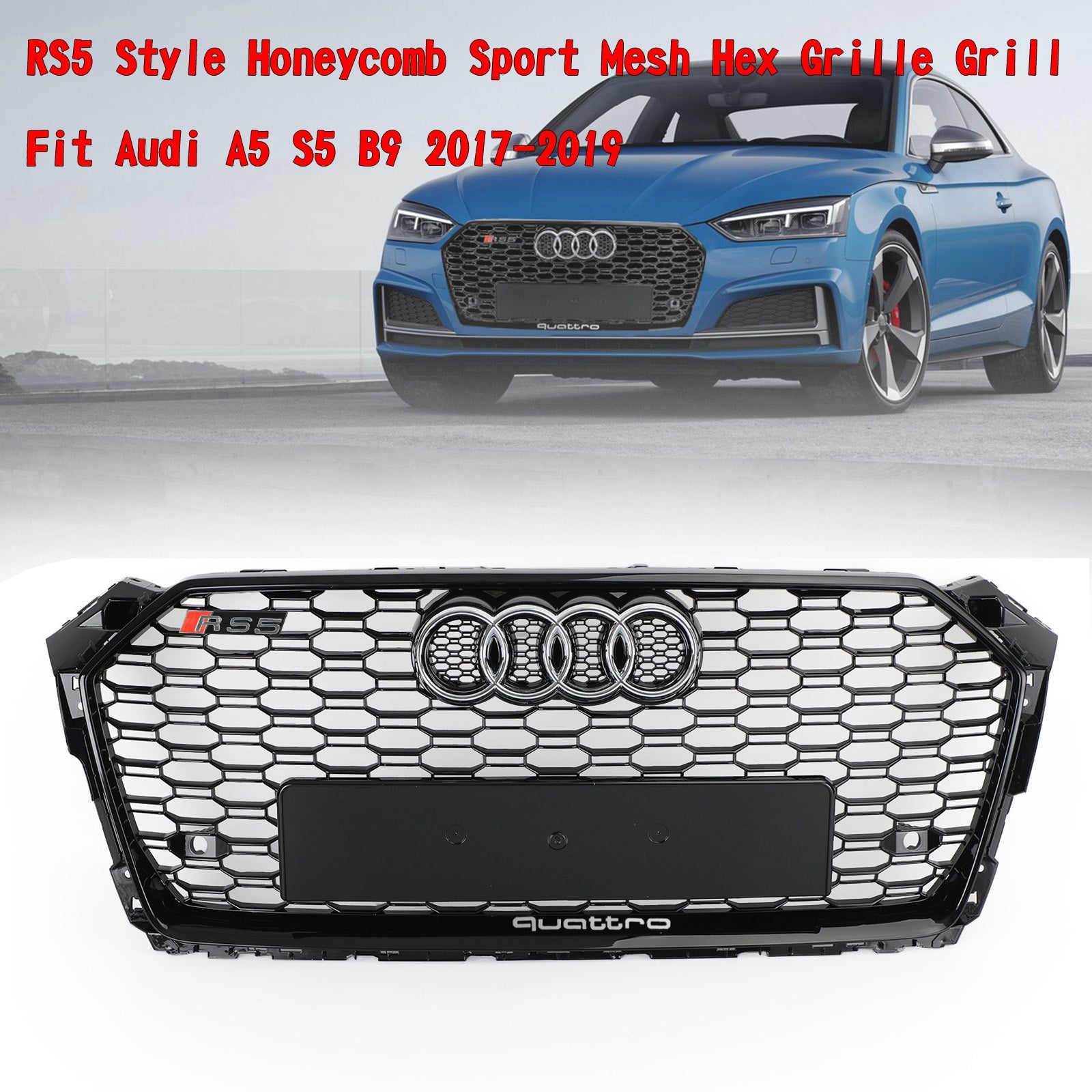 2017-2019 Audi A5 S5 B9 RS5 Style Honeycomb Sport Mesh Hex Grille Grill 8W6-853-651-AB-FUQ