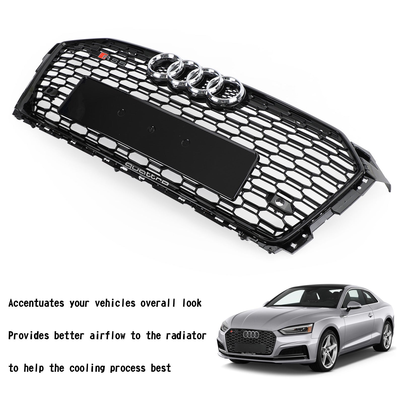 2017-2019 Audi A5 S5 B9 RS5 Style Honeycomb Sport Mesh Hex Grille Grill 8W6-853-651-AB-FUQ