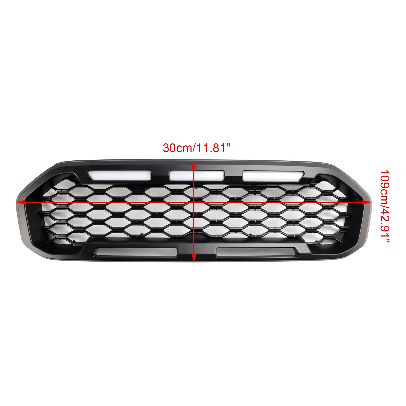Black Front Bumper Grill Grille Fit Ford Ranger T8 2019-2023 W/LED Light