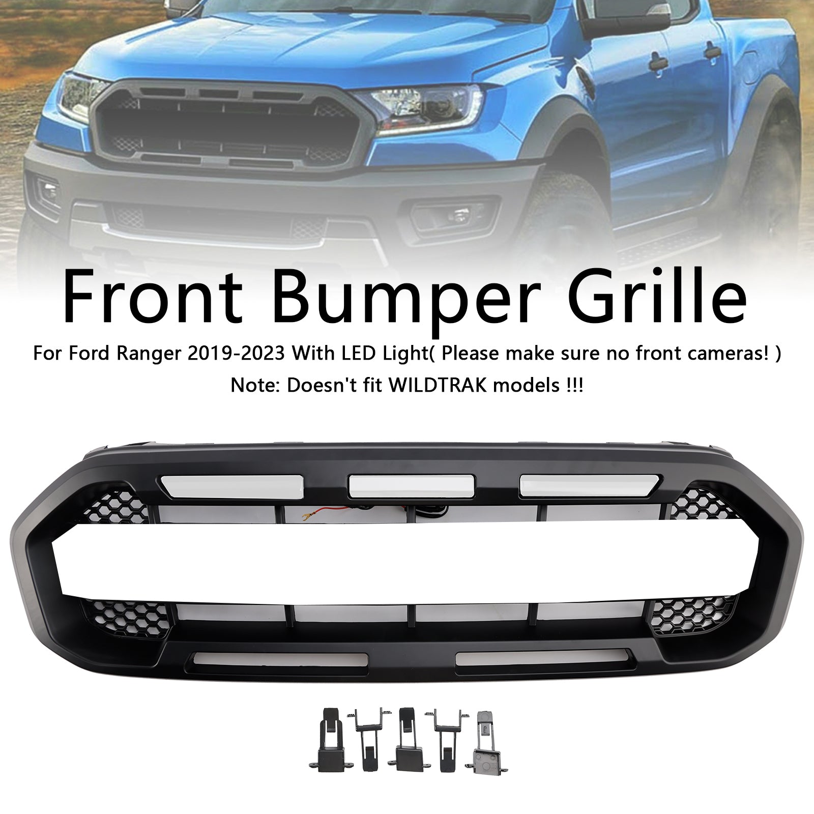 Raptor Style Front Bumper Grill Grille Fit Ford Ranger 2019-2023 Black