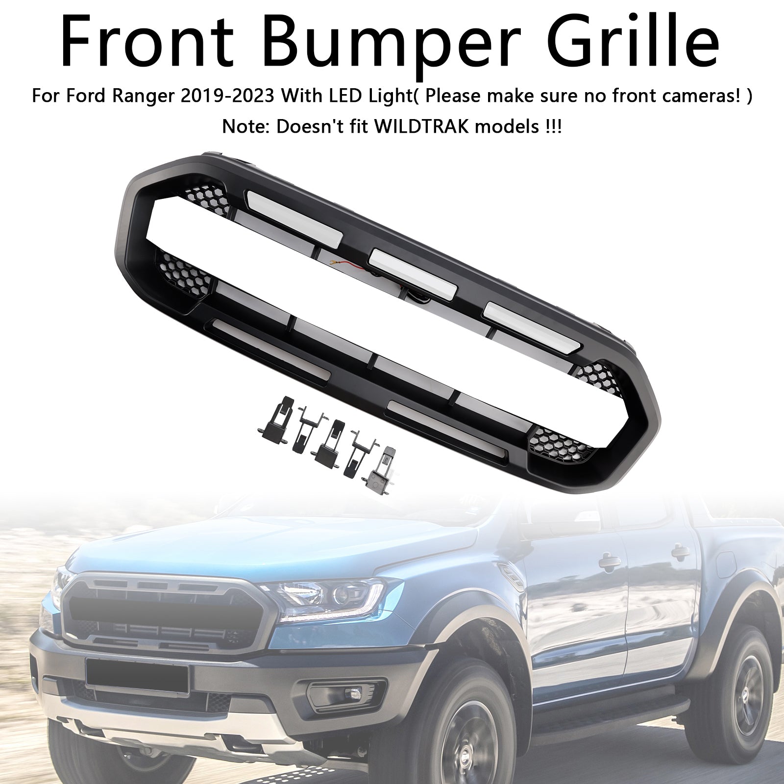 Raptor Style Front Bumper Grill Grille Fit Ford Ranger 2019-2023 Black