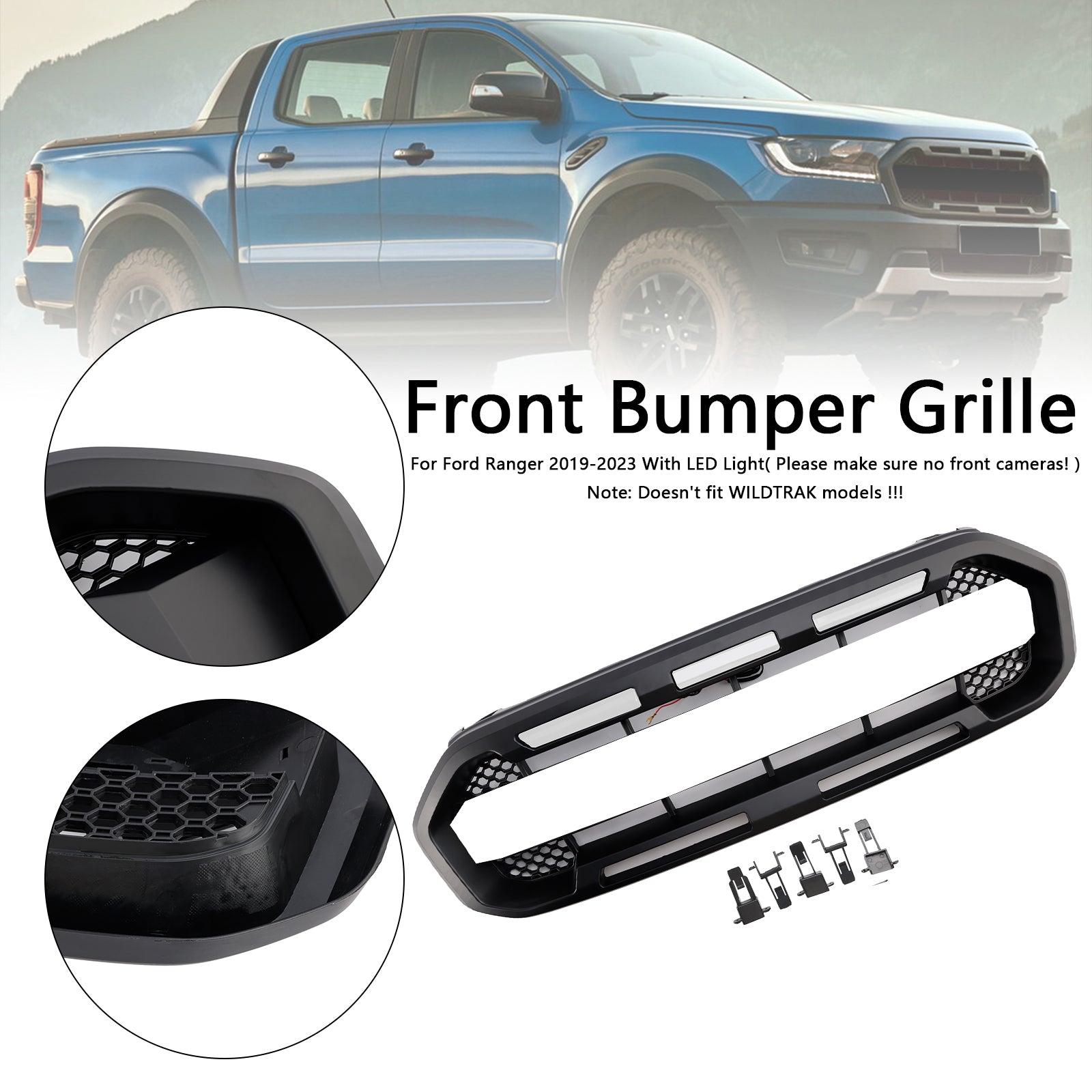 Raptor Style Front Bumper Grill Grille Fit Ford Ranger 2019-2023 Black