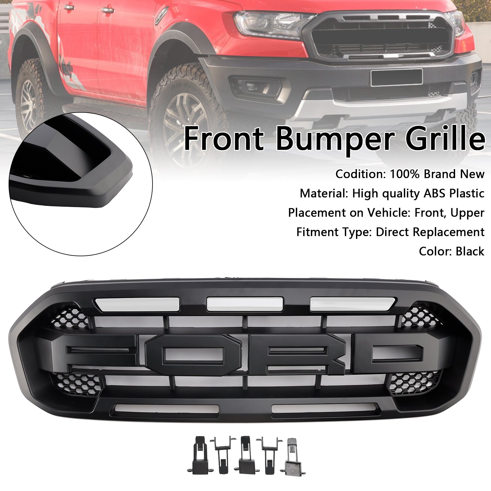 Raptor Style Front Bumper Grill Grille Fit Ford Ranger 2019-2023 Black