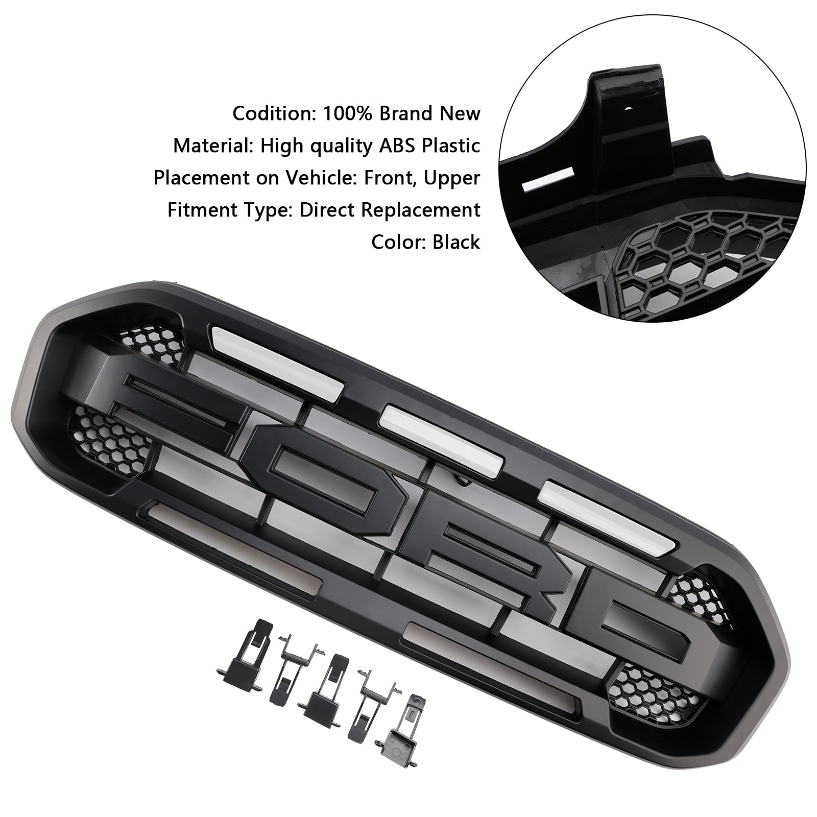 Raptor Style Front Bumper Grill Grille Fit Ford Ranger 2019-2023 Black