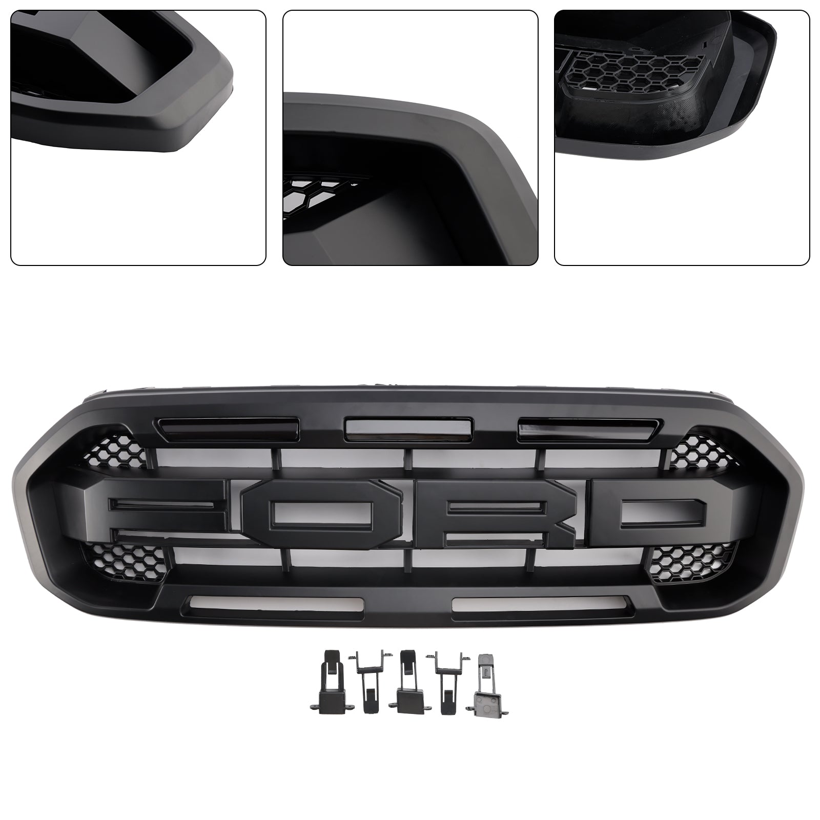 Black Raptor Style Front Bumper Grill Grille Fit Ford Ranger 2019-2023