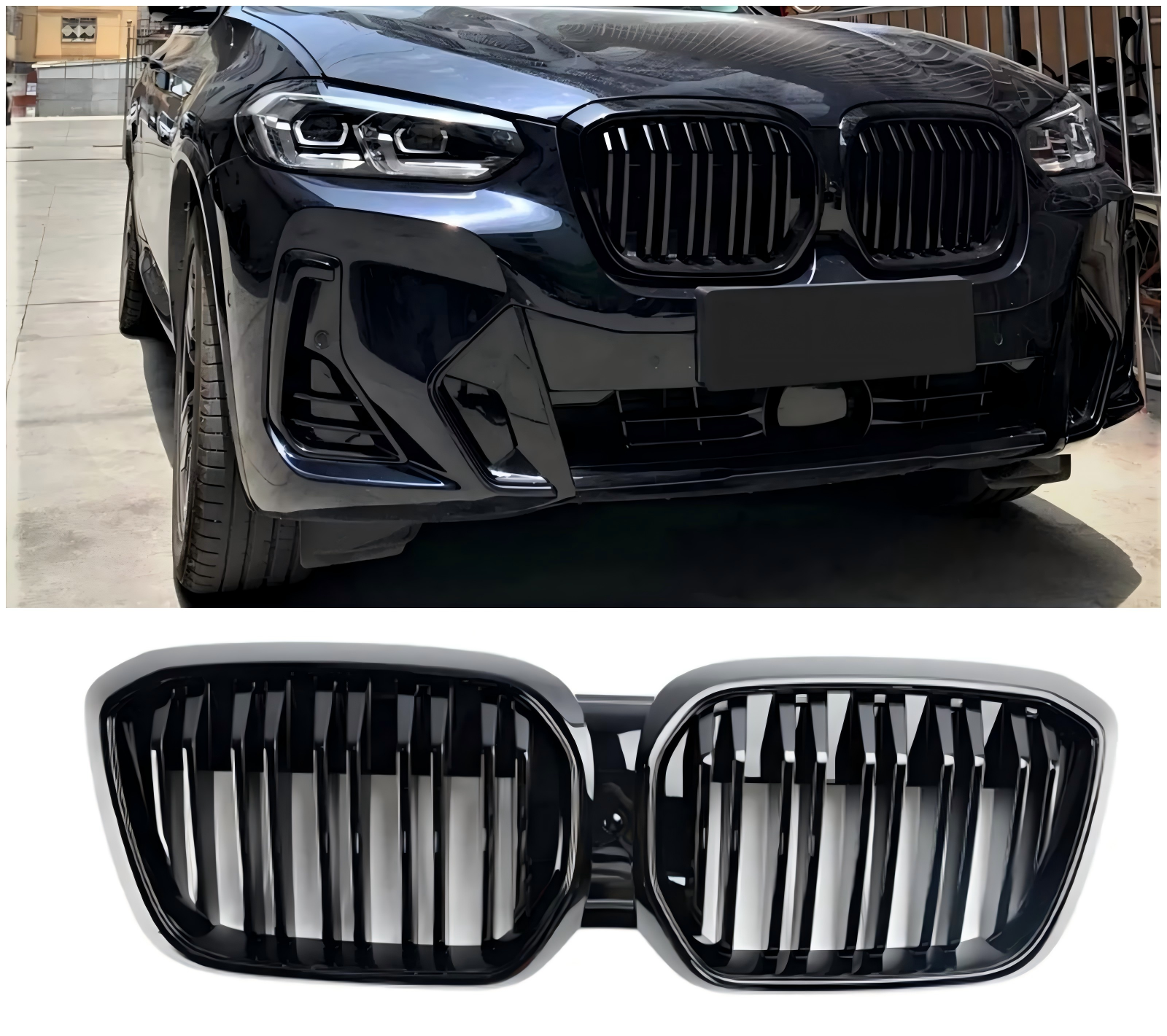 2022+ BMW IX3 G08 LCI Double Slat Gloss Black Front Kidney Grill Grille